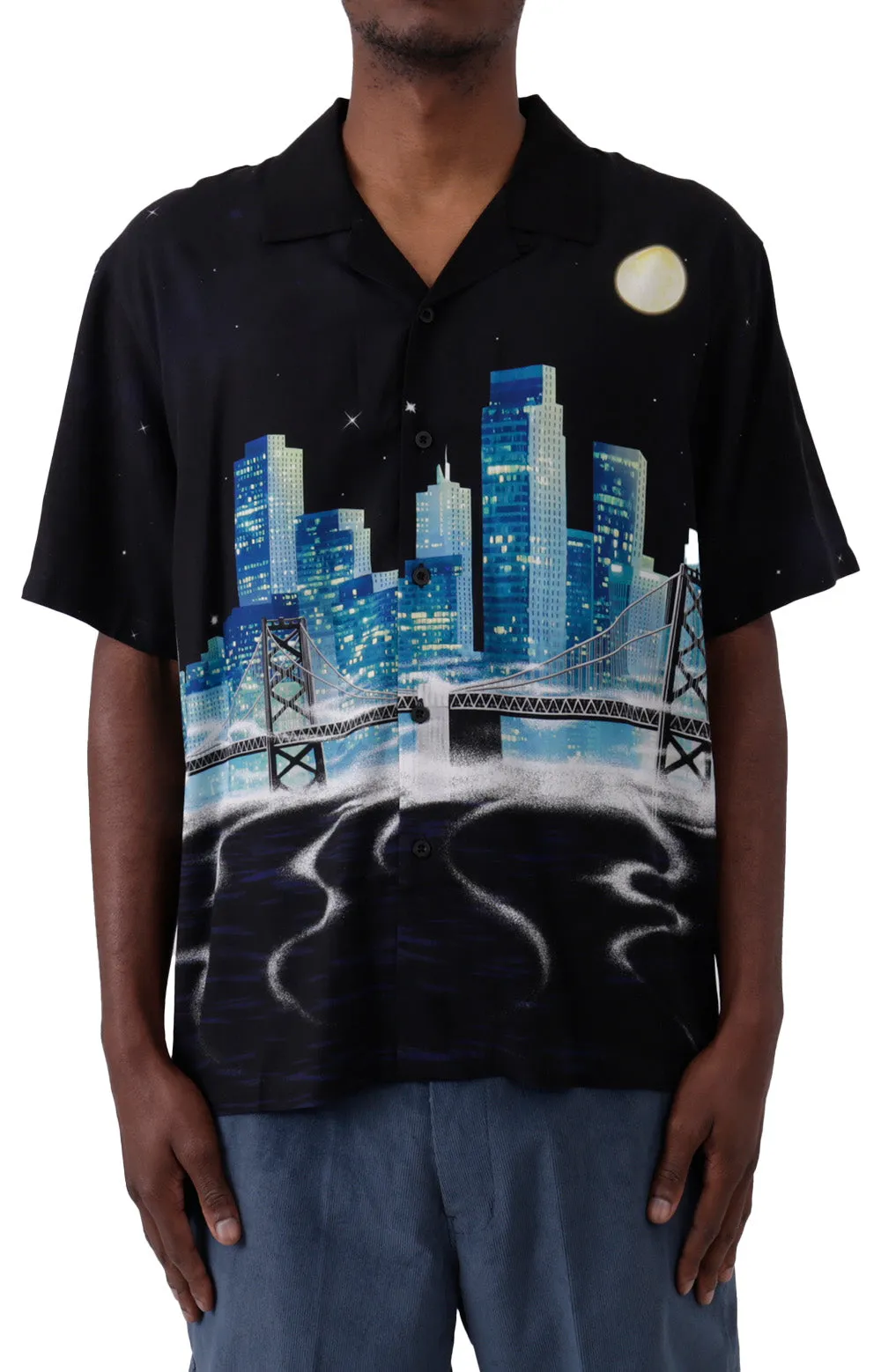 NYC-Inspired Short Sleeve Rayon Button-Up Shirt