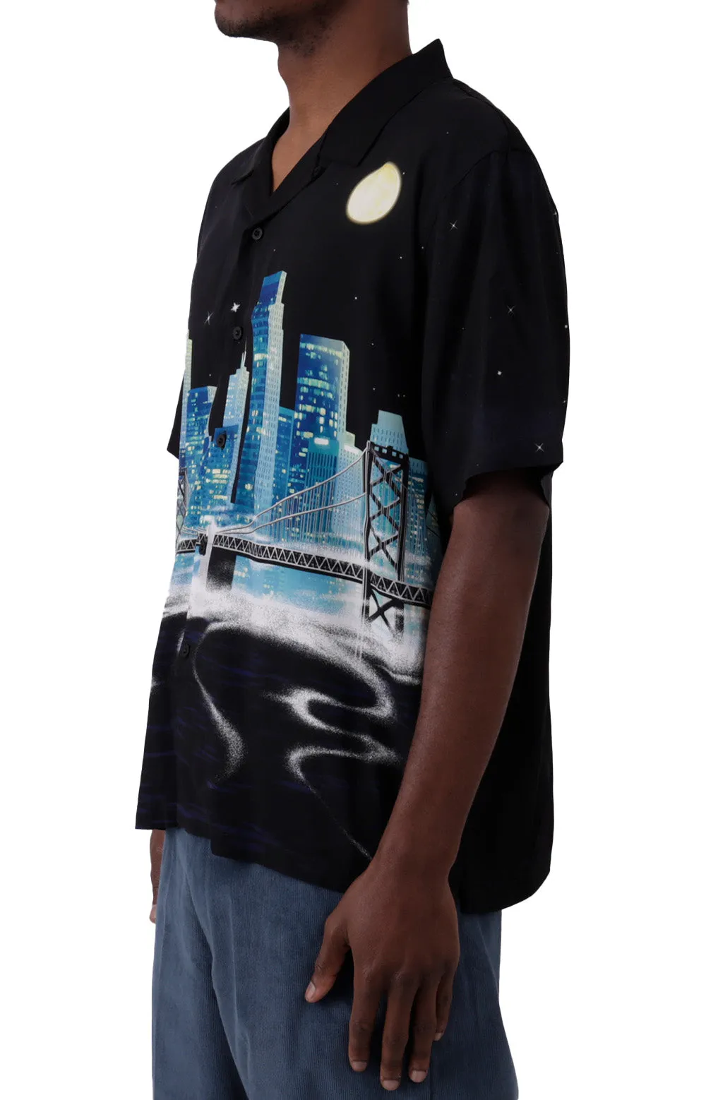 NYC-Inspired Short Sleeve Rayon Button-Up Shirt