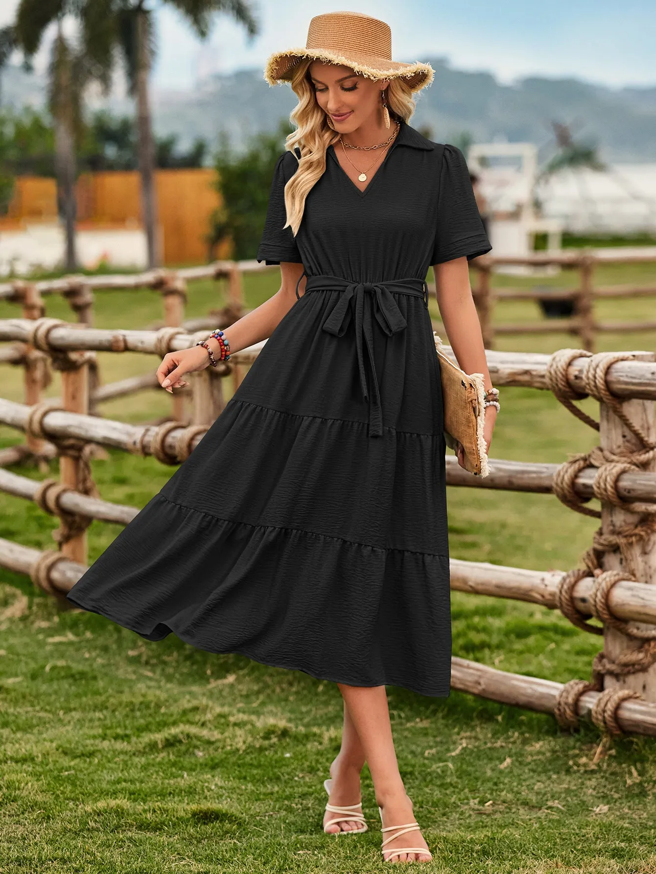 One-Shoulder Solid Color Ruffle Waist Cinching Dress