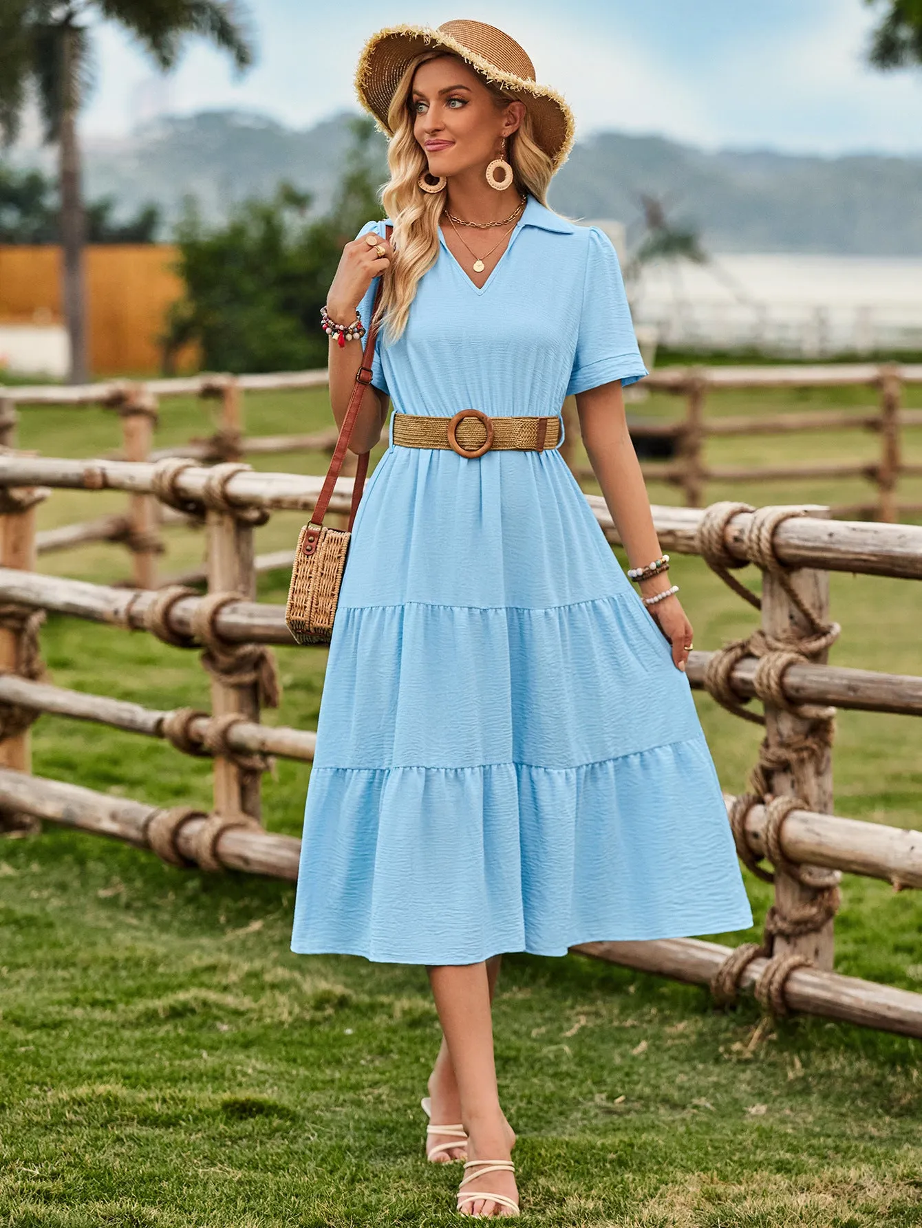 One-Shoulder Solid Color Ruffle Waist Cinching Dress