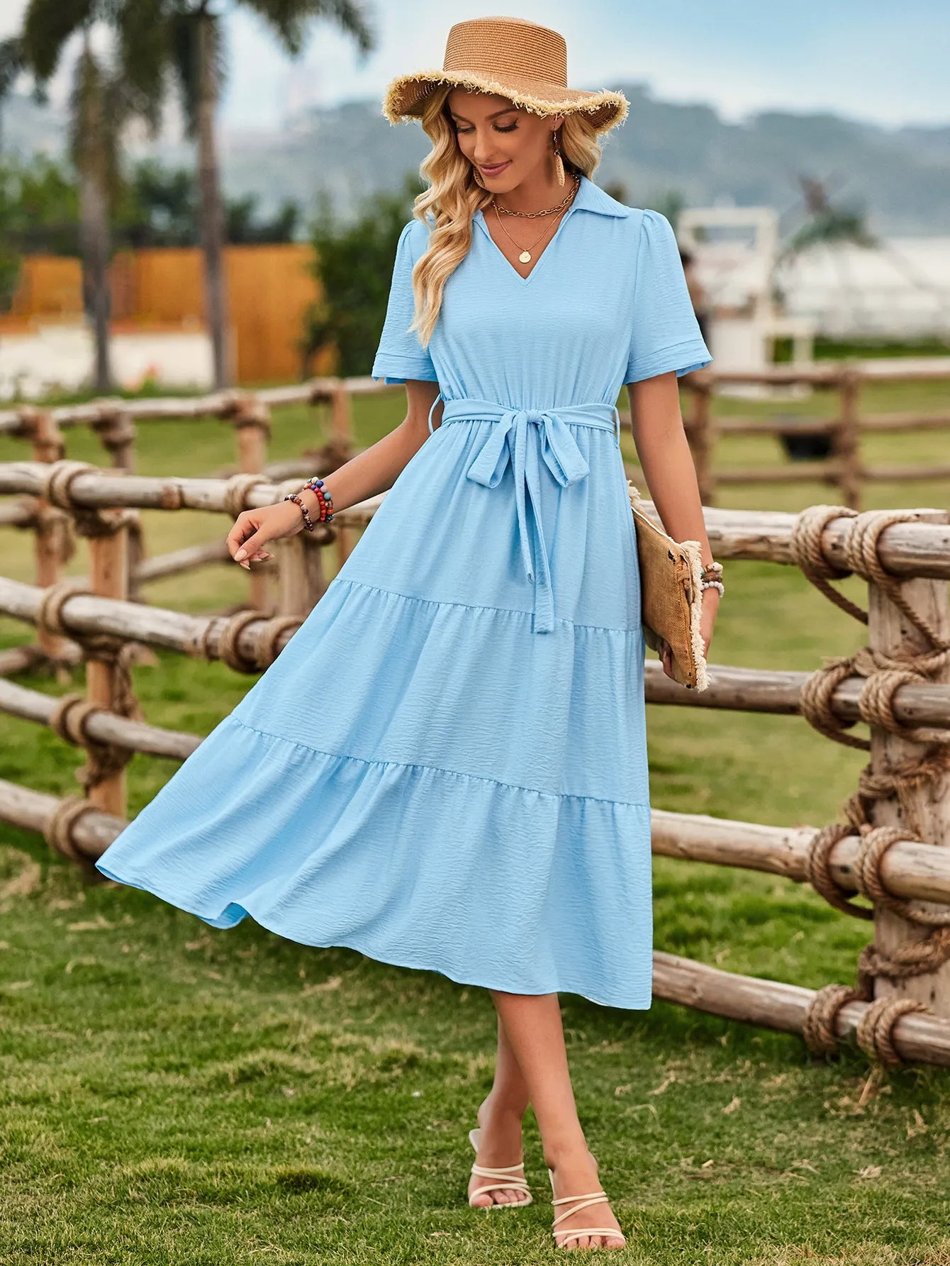One-Shoulder Solid Color Ruffle Waist Cinching Dress
