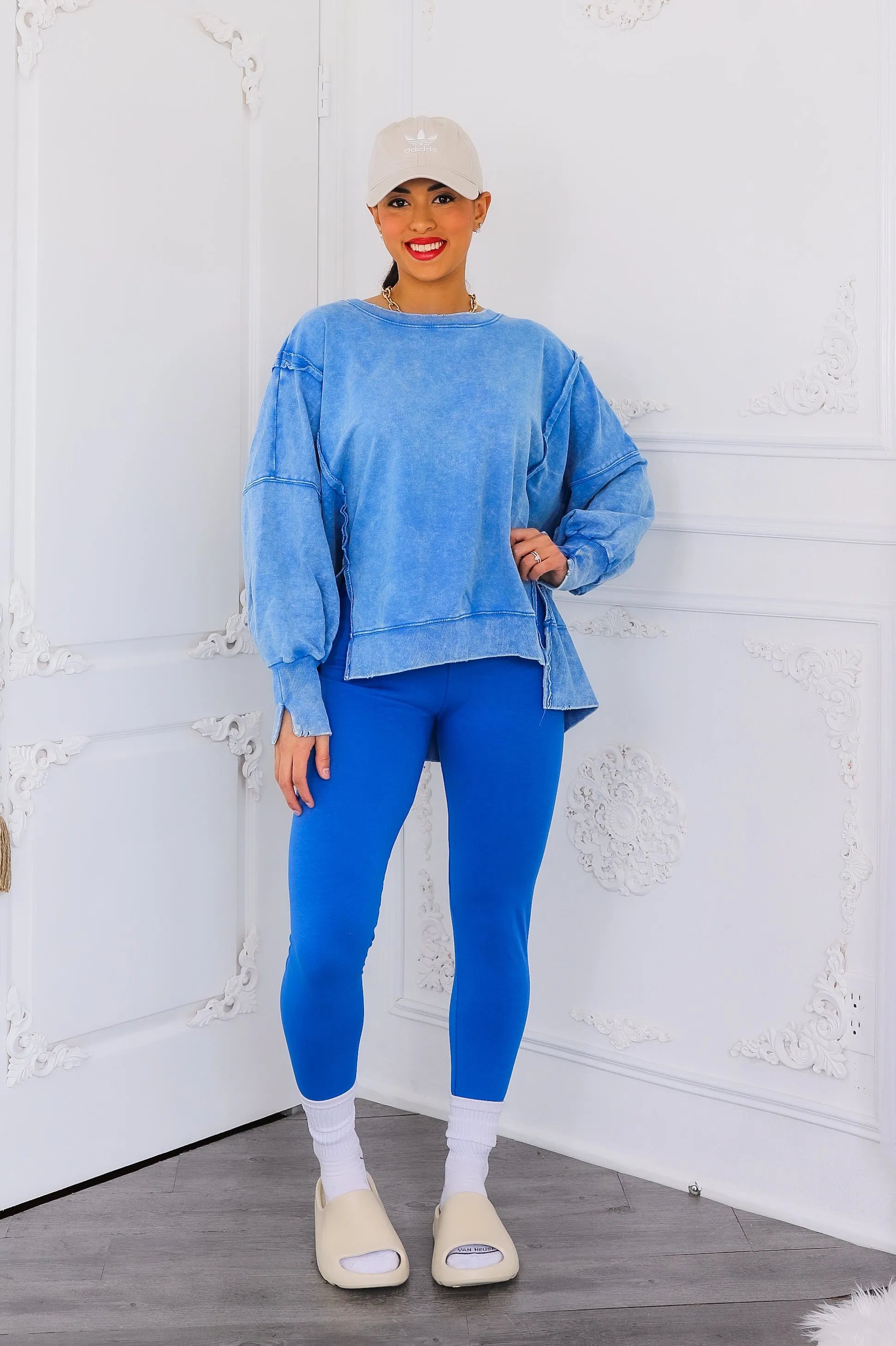 Oversized Mineral Wash Pullover With Leggings Set|