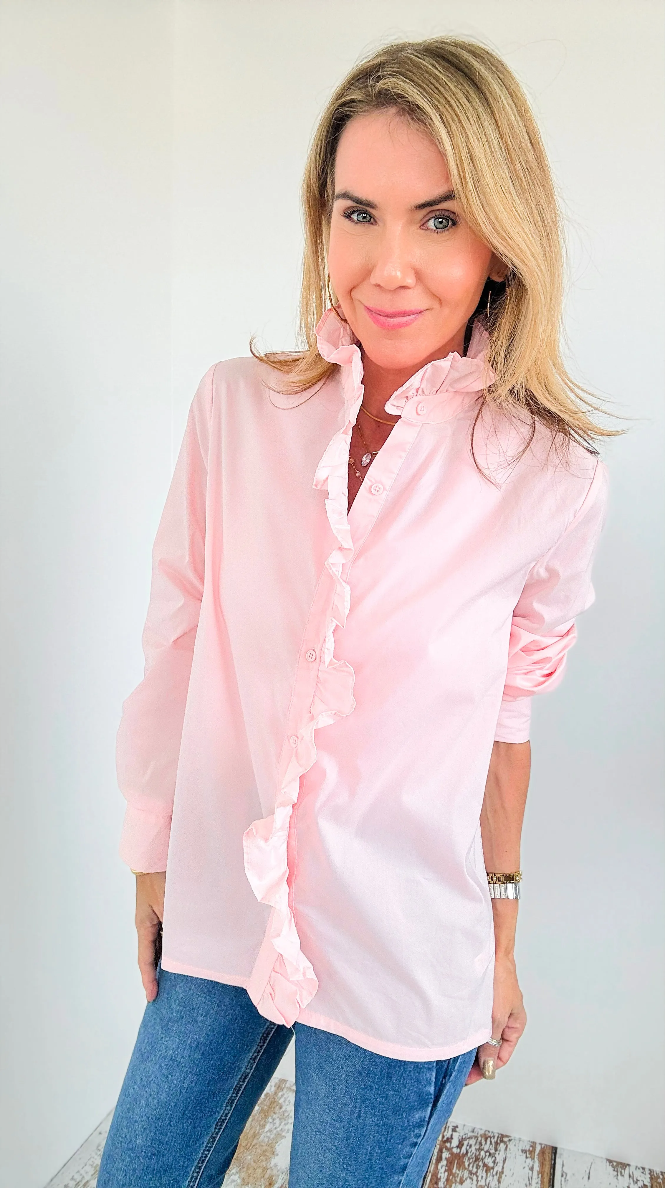 Parisian Ruffle Button Blouse