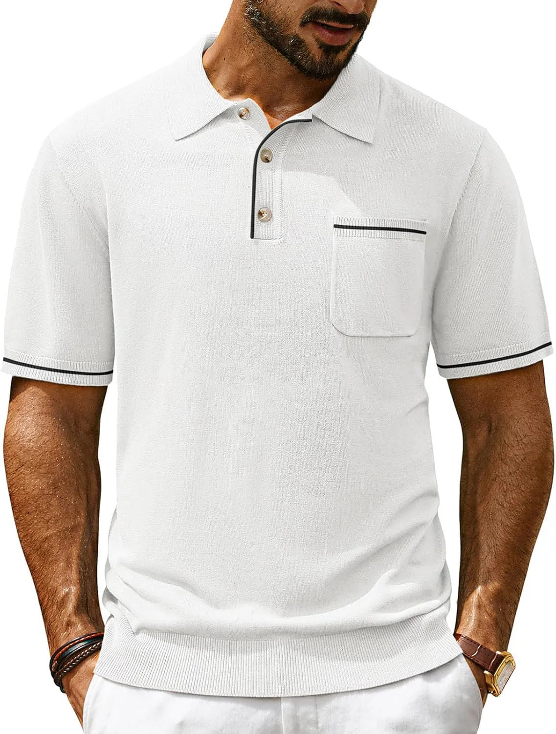 PJ PAUL JONES Men Polo Shirts Short Sleeve Men's Shirts Contrast Color Knit Shirt