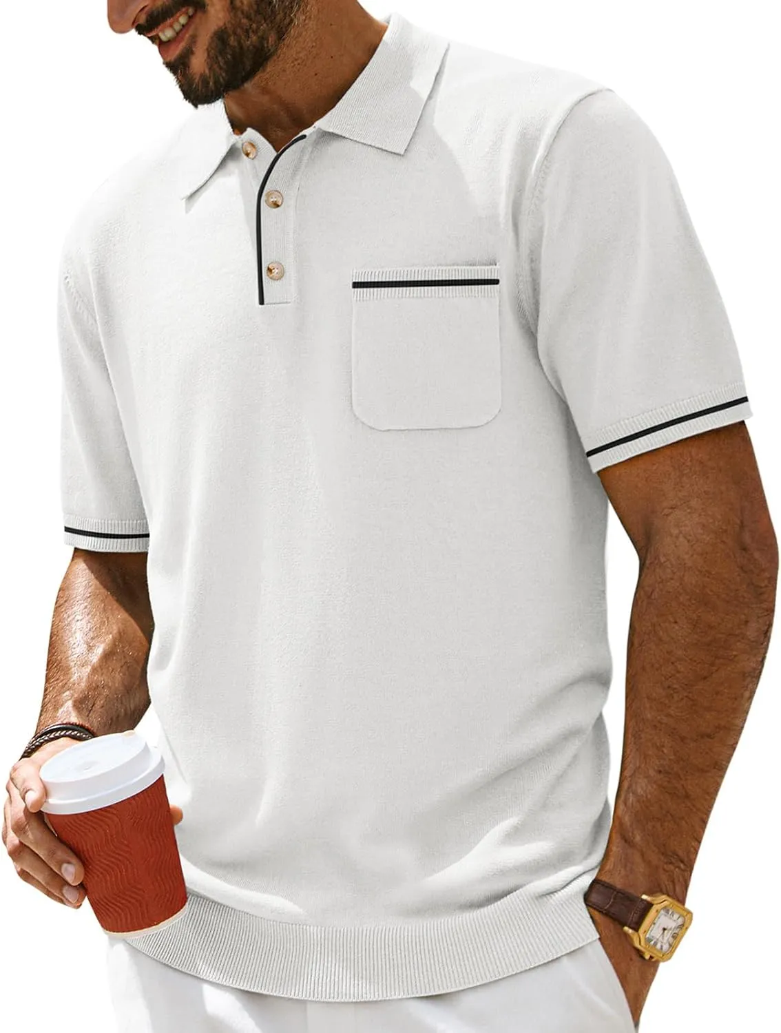 PJ PAUL JONES Men Polo Shirts Short Sleeve Men's Shirts Contrast Color Knit Shirt