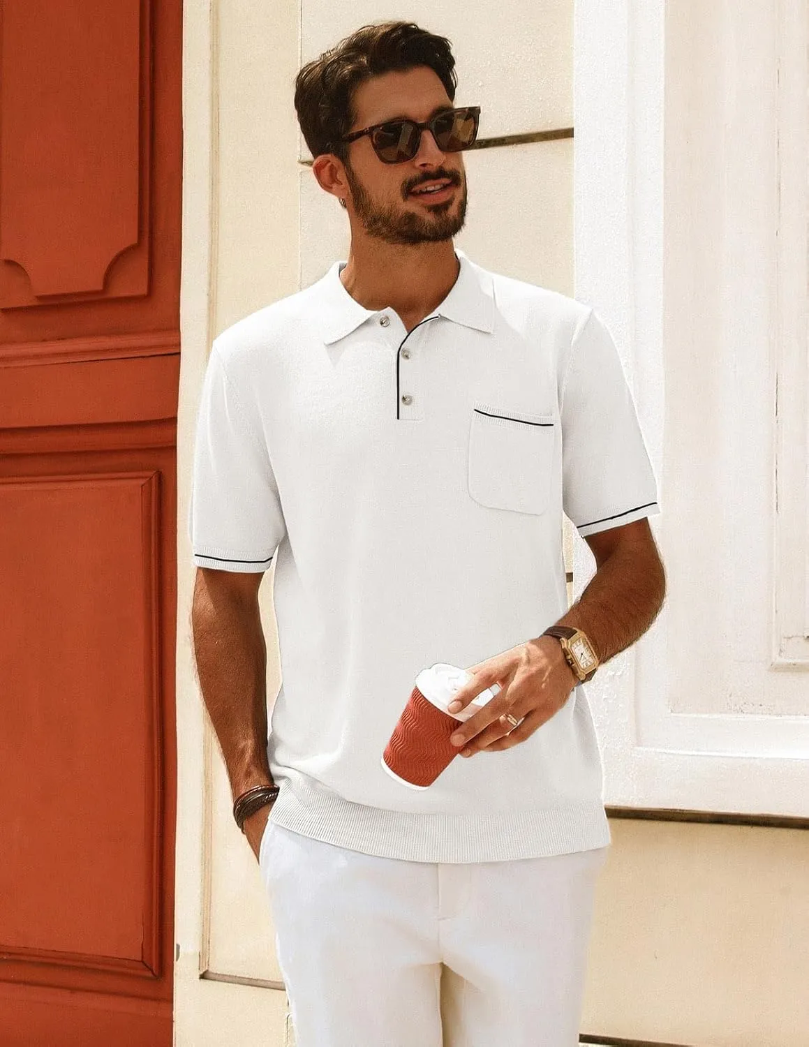 PJ PAUL JONES Men Polo Shirts Short Sleeve Men's Shirts Contrast Color Knit Shirt