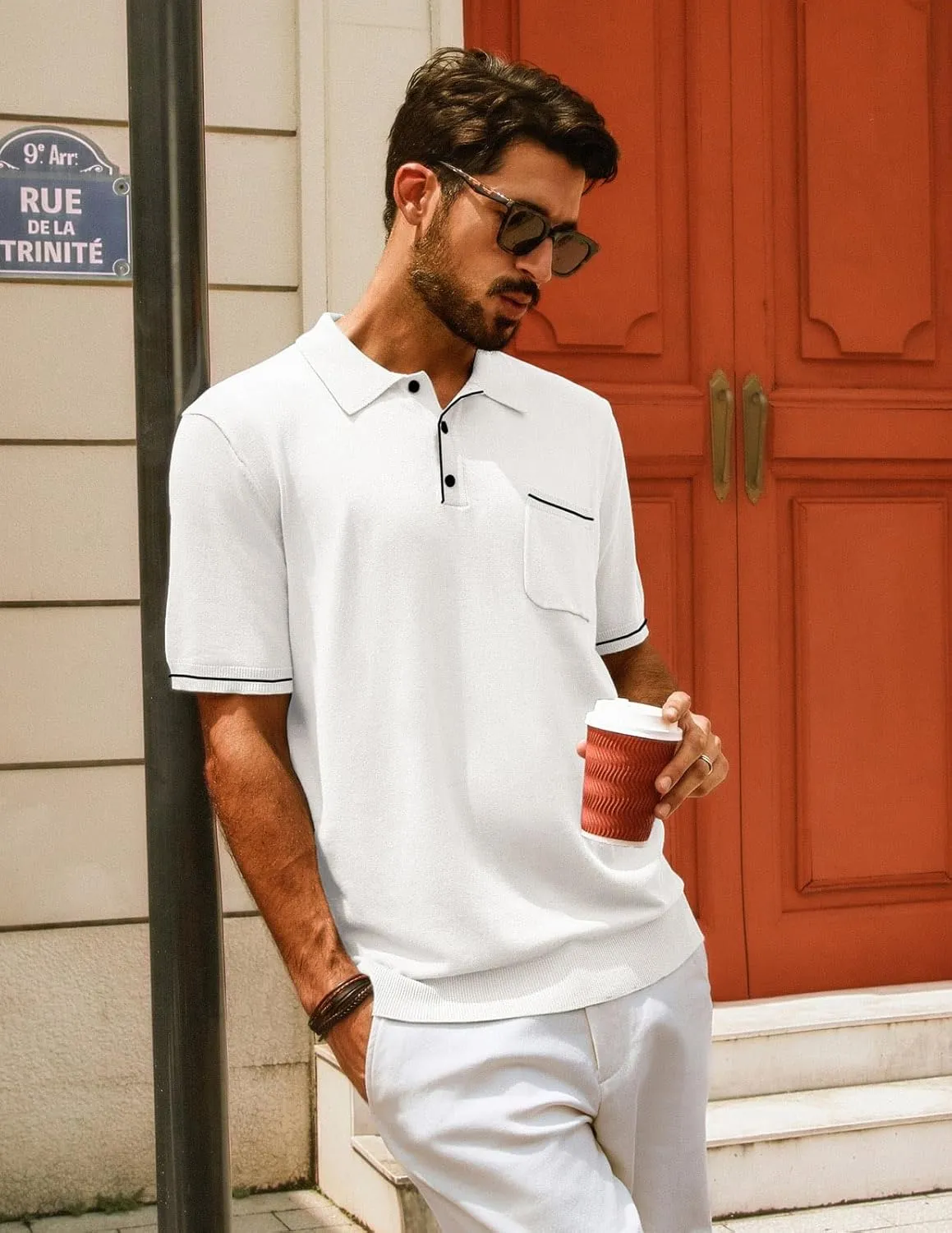 PJ PAUL JONES Men Polo Shirts Short Sleeve Men's Shirts Contrast Color Knit Shirt