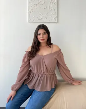 Plus Size Chiffon Peplum Off Shoulder Blouse
