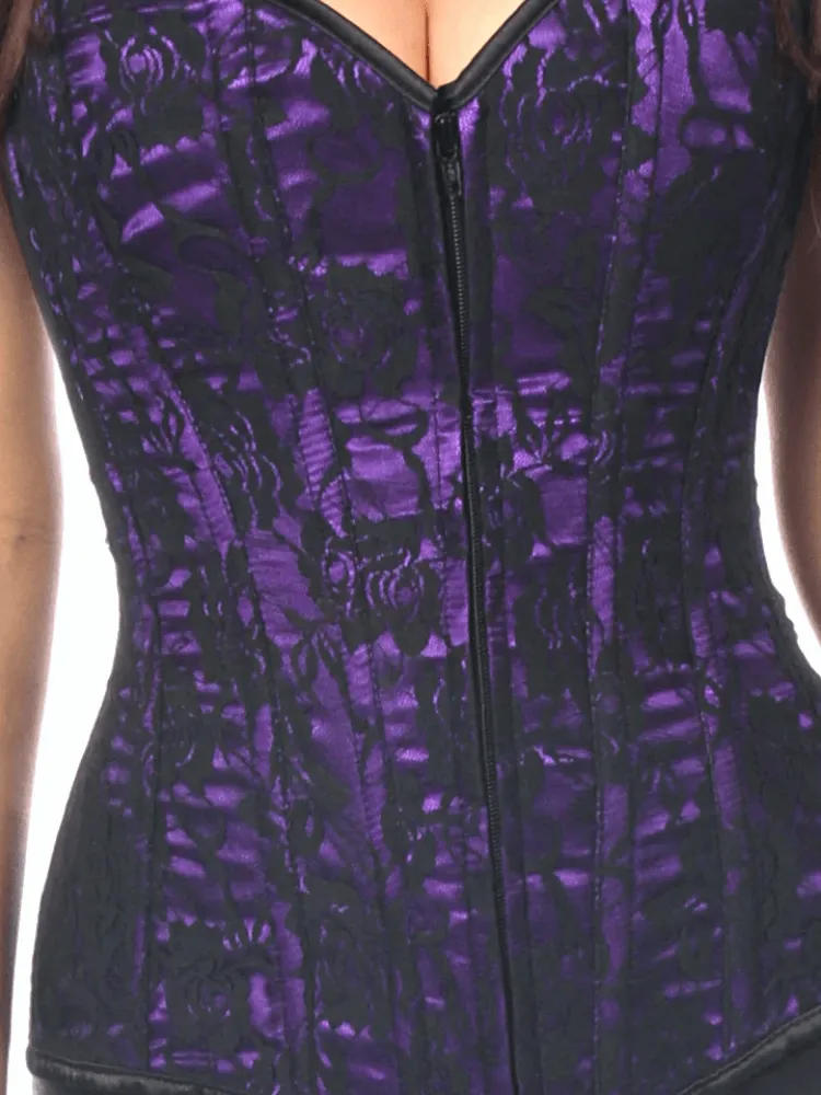 Purple & Black Lace Front Zipper Corset
