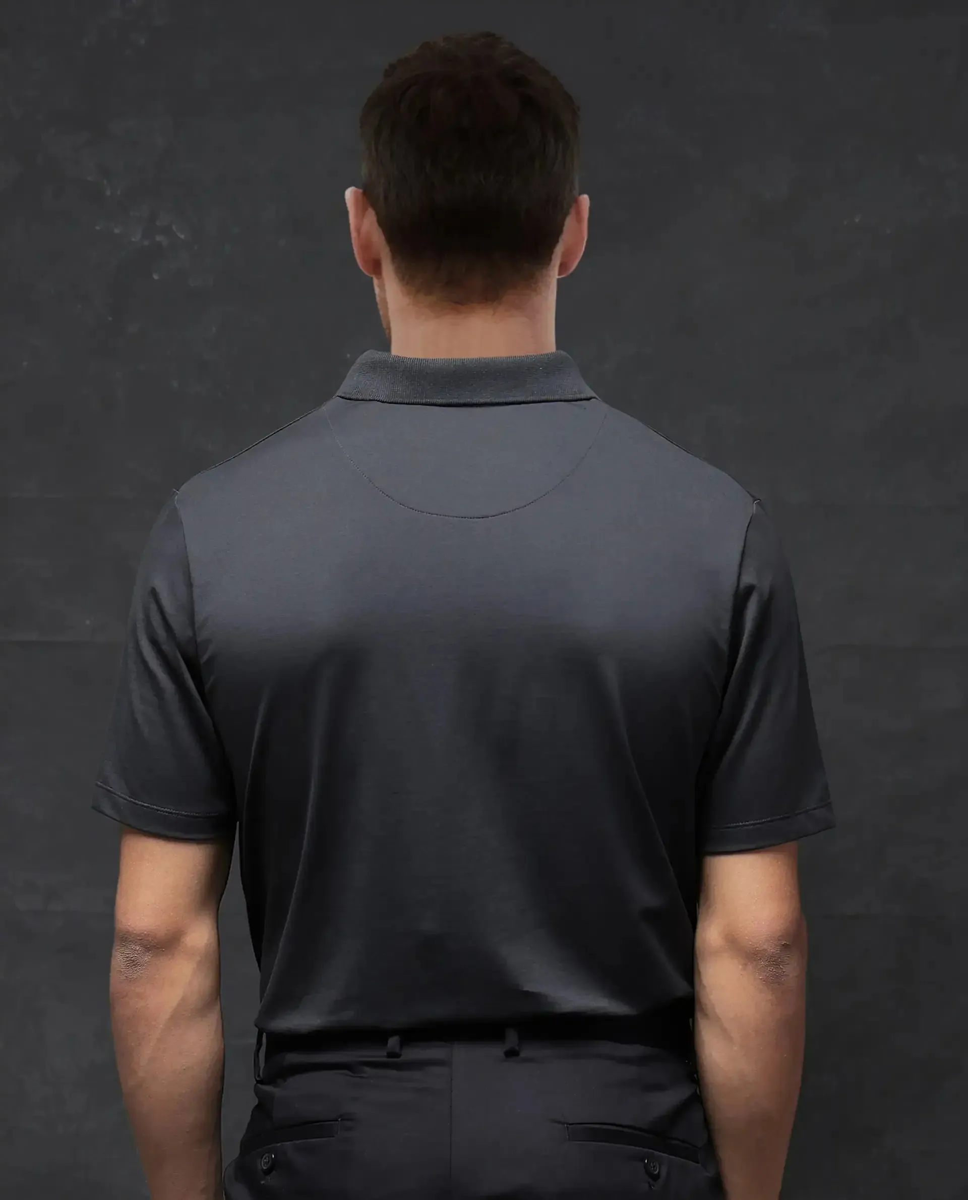 Rare Rabbit Men Centor Dark Grey Short Sleeve Regular Collar Snap Button Closure Plain Polo