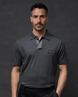 Rare Rabbit Men Centor Dark Grey Short Sleeve Regular Collar Snap Button Closure Plain Polo