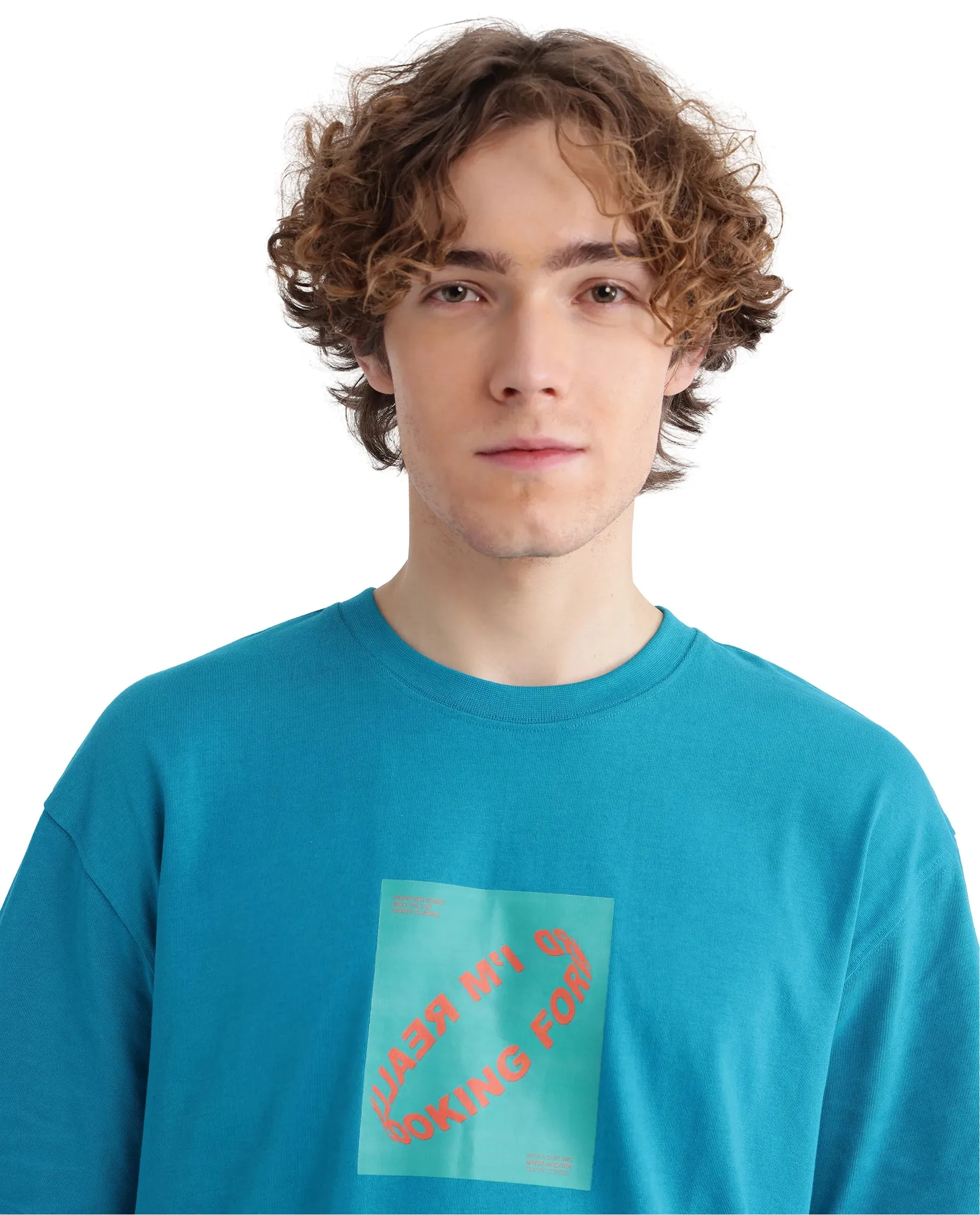 Rare Rabbit Men Just Teal Cotton Fabric Short Sleeve Crew Neck Graphic Print T-Shirt