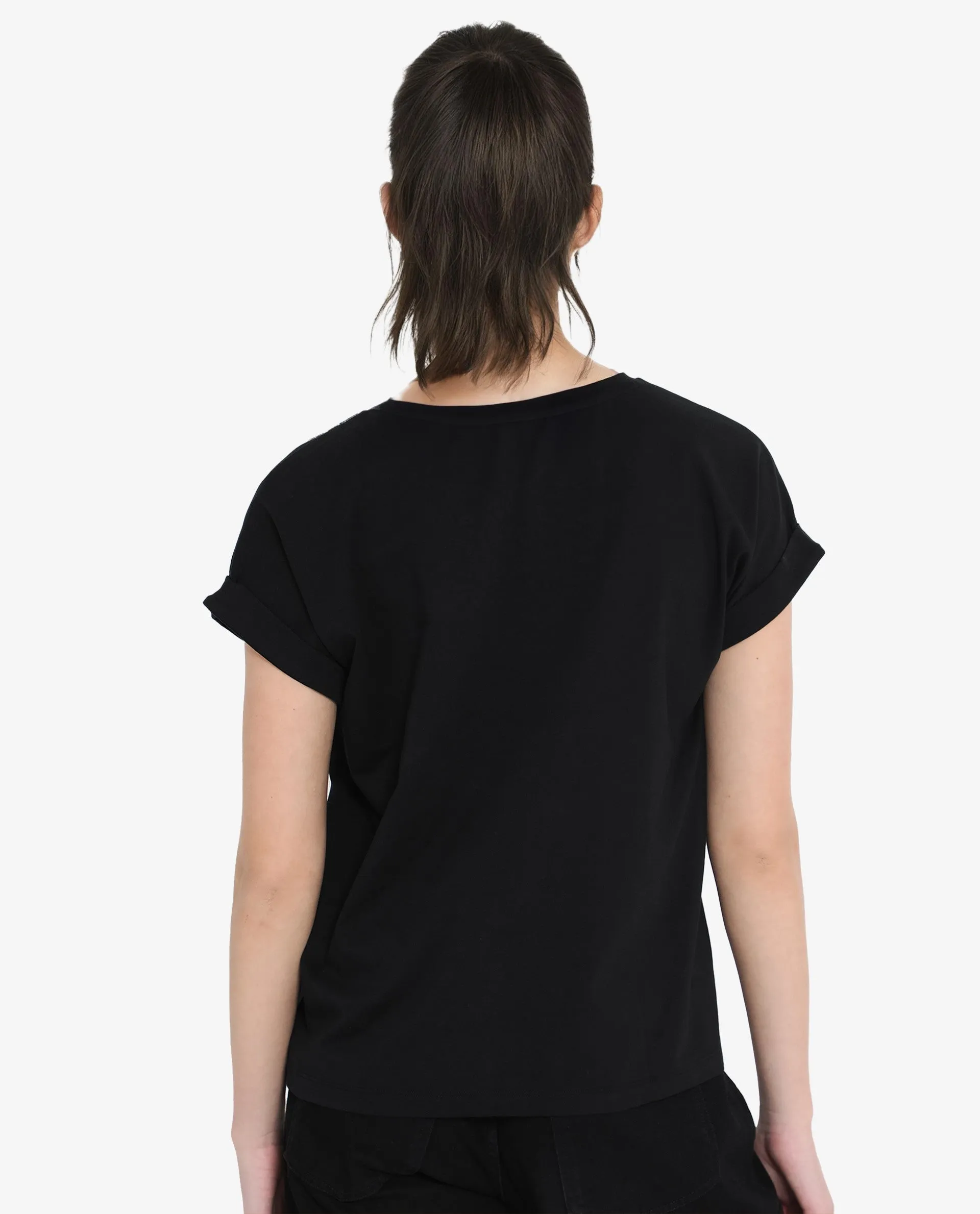 Rareism Womens Brahe Black T-Shirt Short Sleeve Crew Neck Solid