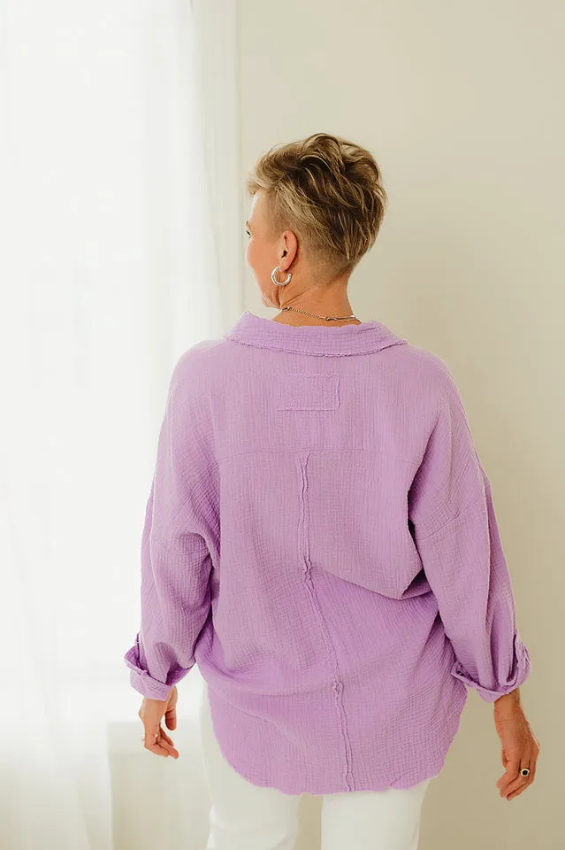 Raw Edge Gauze Oversized Shirt