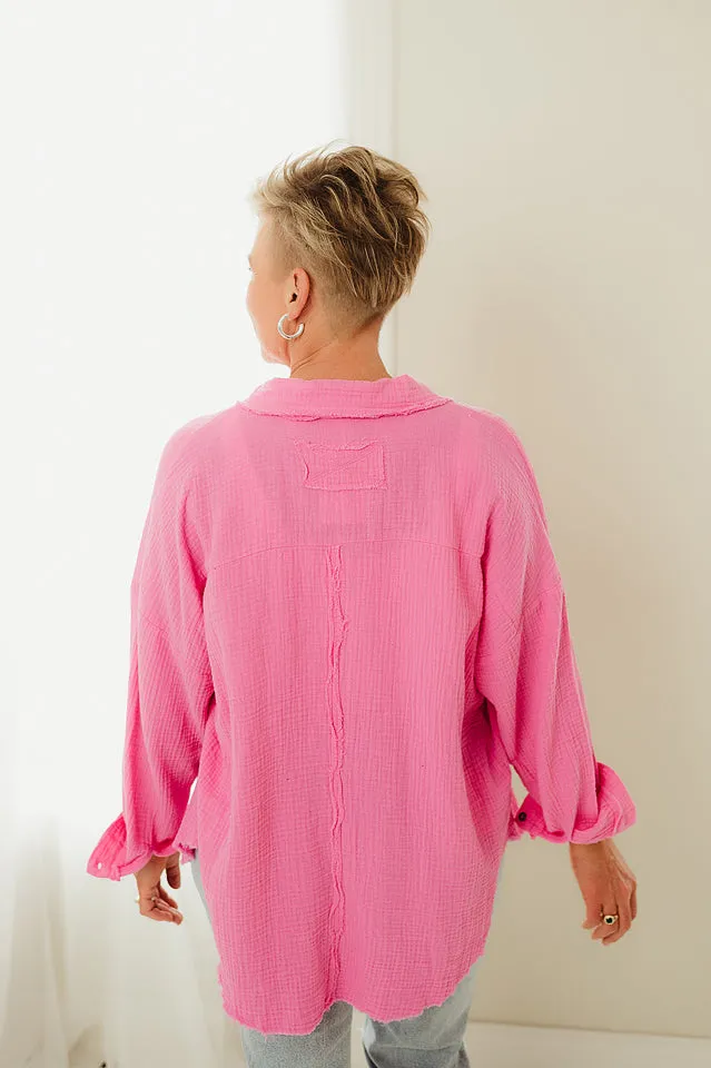 Raw Edge Gauze Oversized Shirt