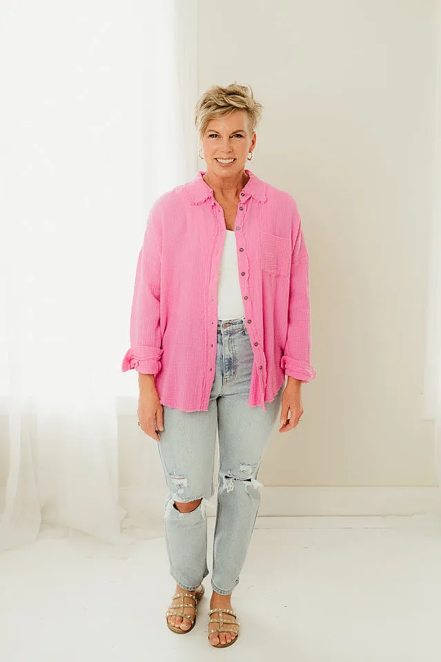 Raw Edge Gauze Oversized Shirt
