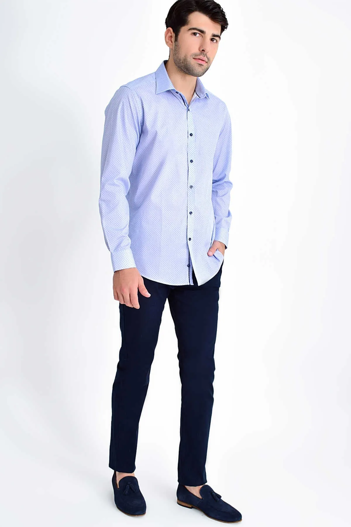 Regular Fit Printed Cotton Light Blue Casual Shirt