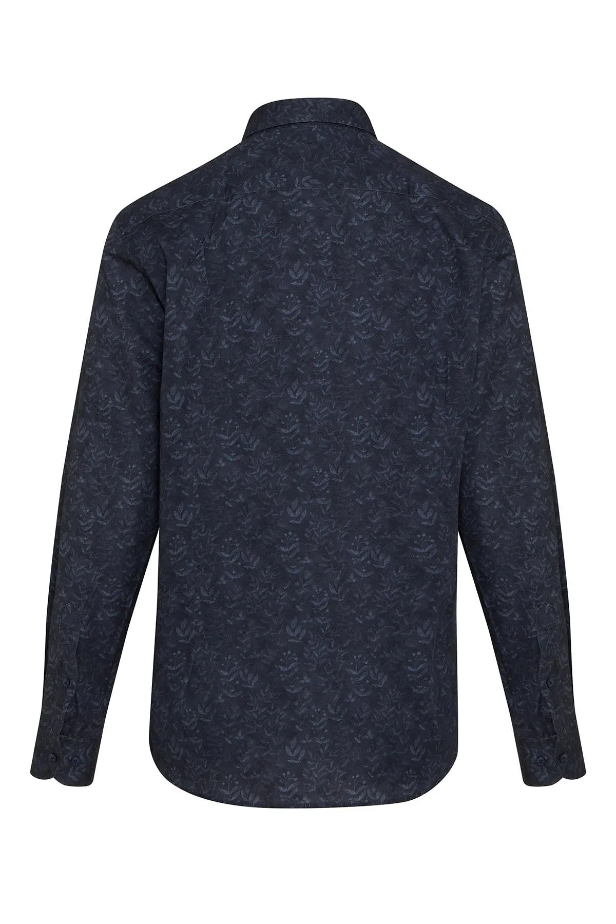 Regular Fit Printed Cotton Navy Casual Shirt