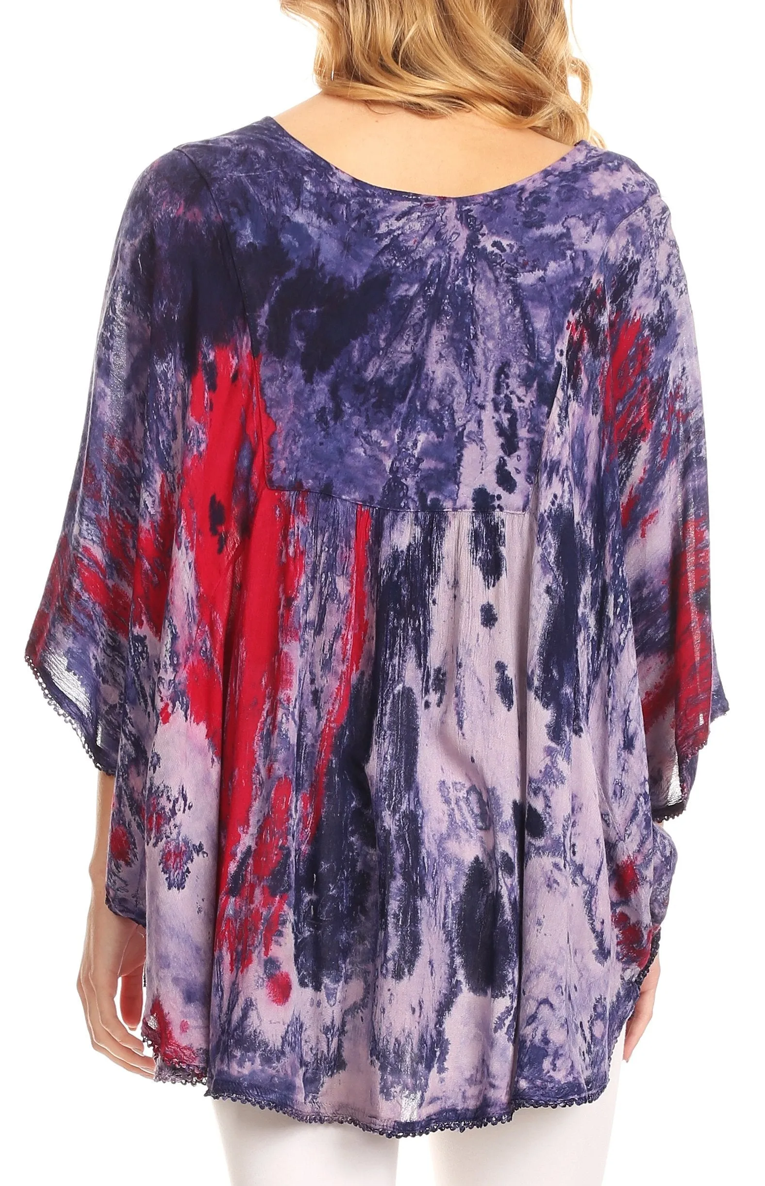 Sakkas Vanya Floral and Palm Tree Batik Circle Top with Sequins and Embroidery
