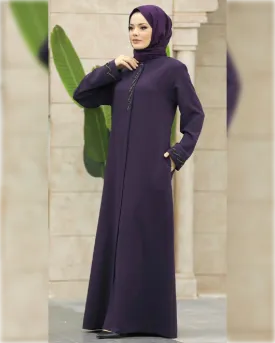 Salam Chic Abaya Dress in Dark Purple Shade عباءة سلام الأنيقة  باللون البنفسجي الغامق الجميل