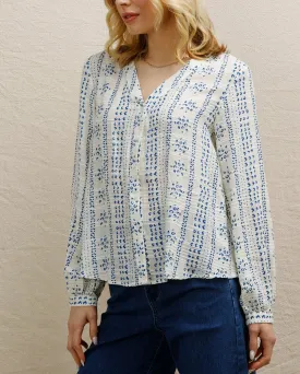 Serenity Long Sleeve Cotton Print Blouse Button Up Version