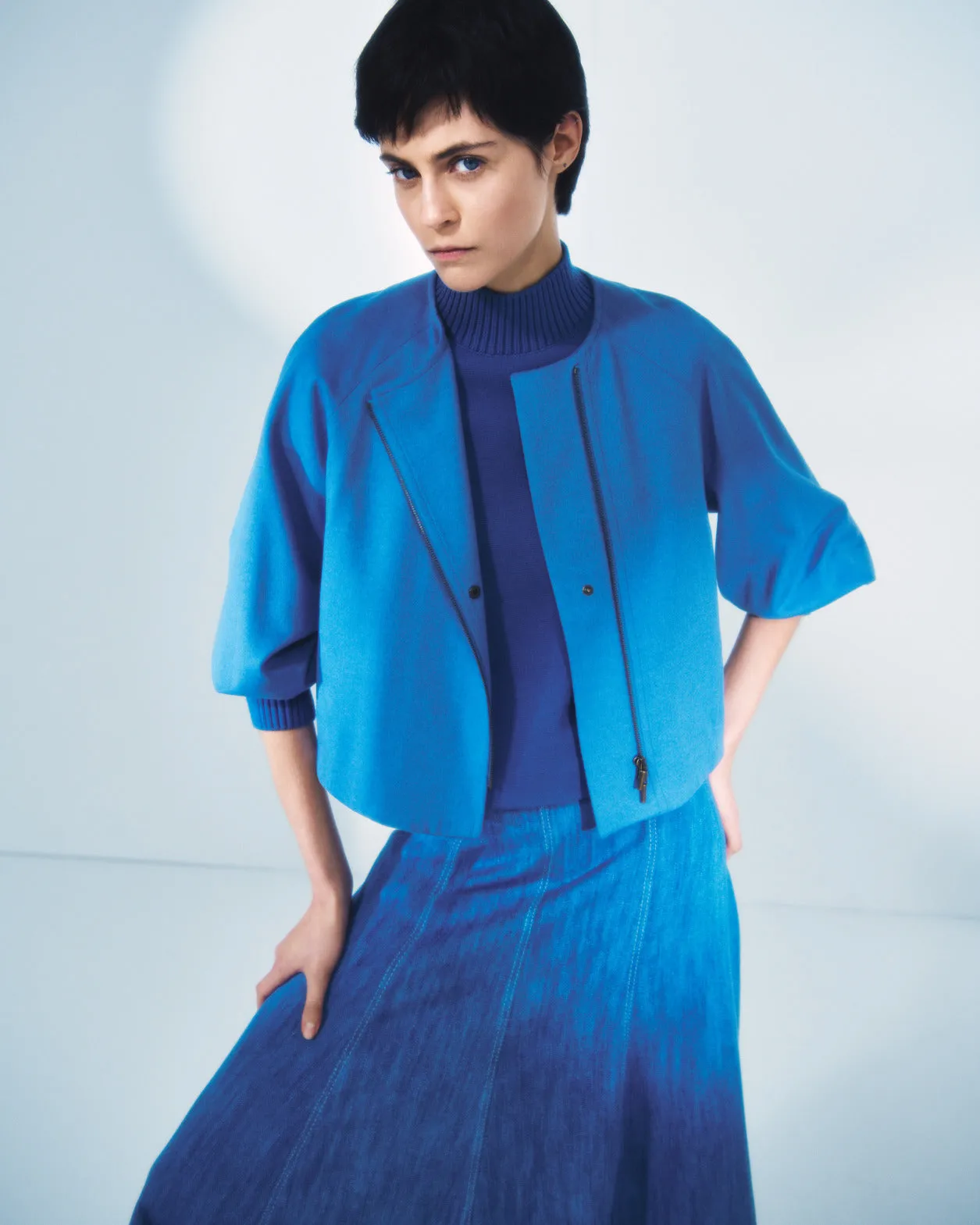 Short Sleeves Merino Sweater with Mock Neck
