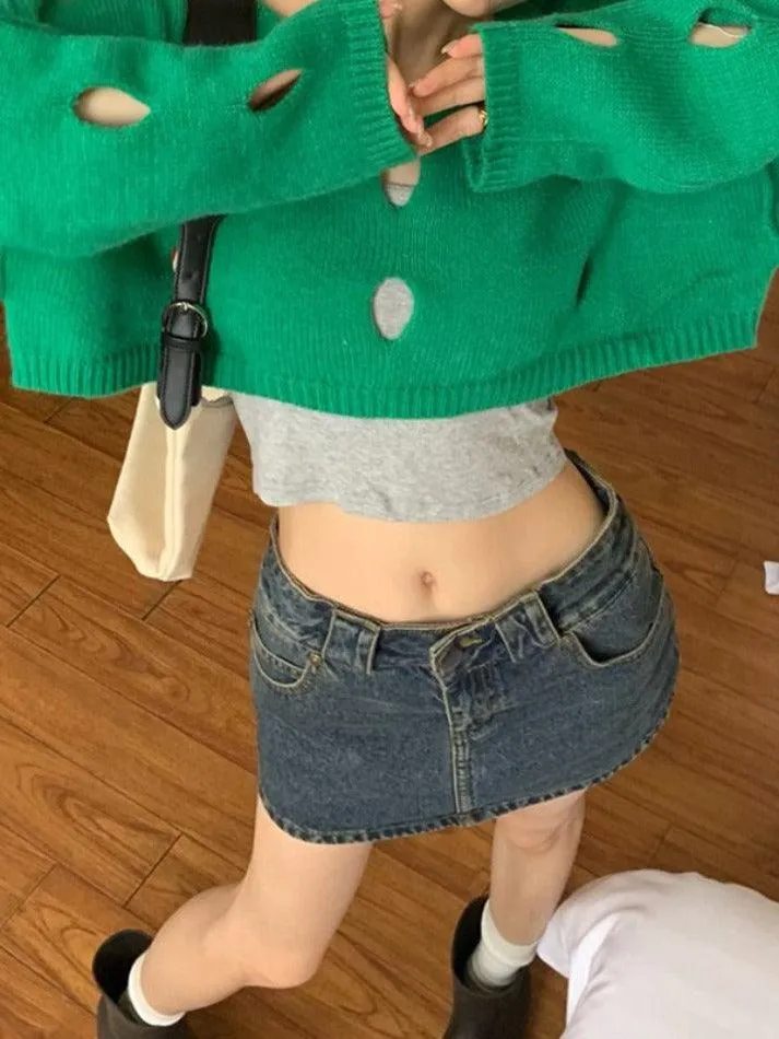 Solid Color Cutout Crop Long Sleeve Knit