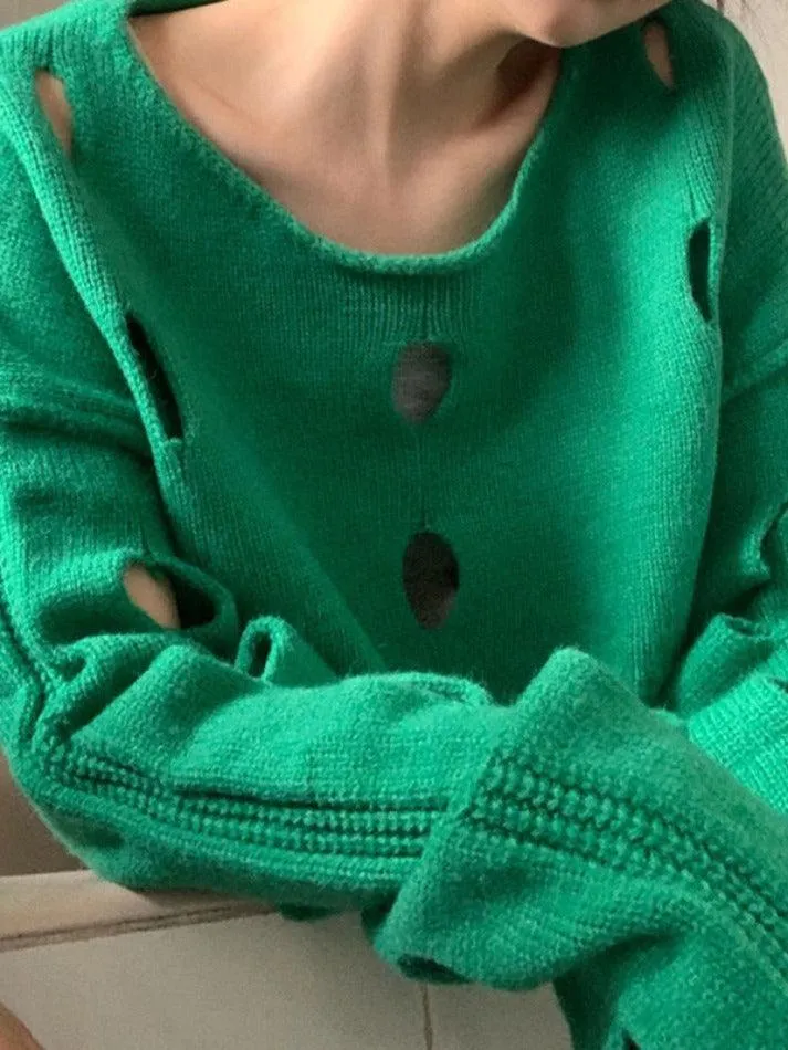 Solid Color Cutout Crop Long Sleeve Knit