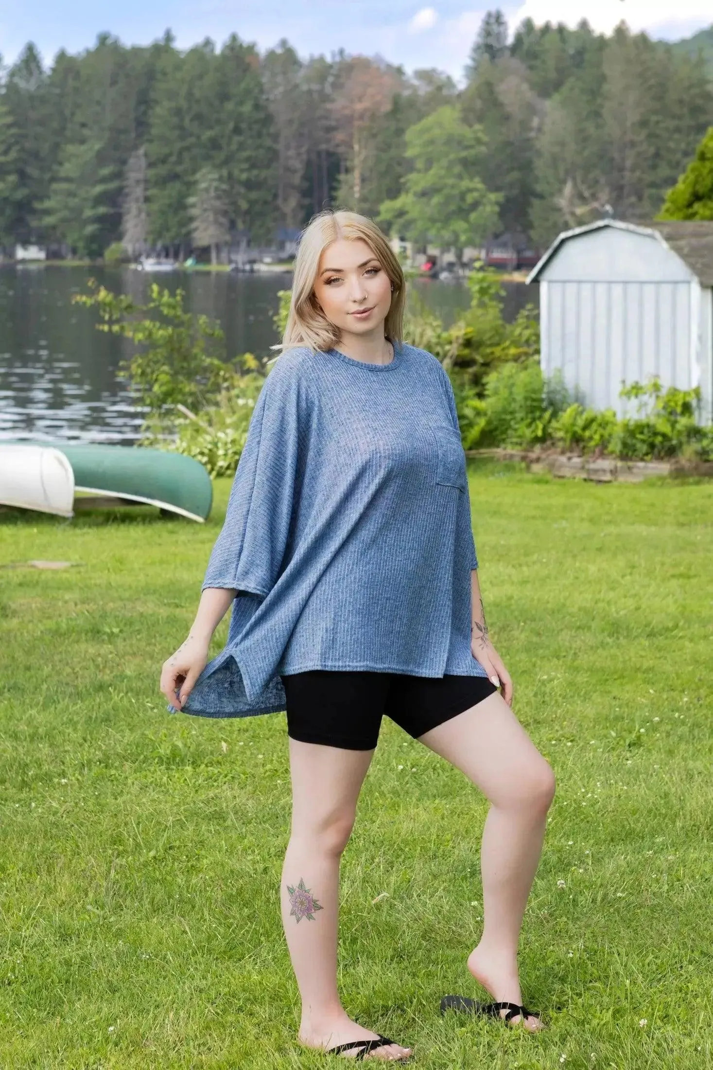 Solid Soft Oversized Top with Side Slit Top