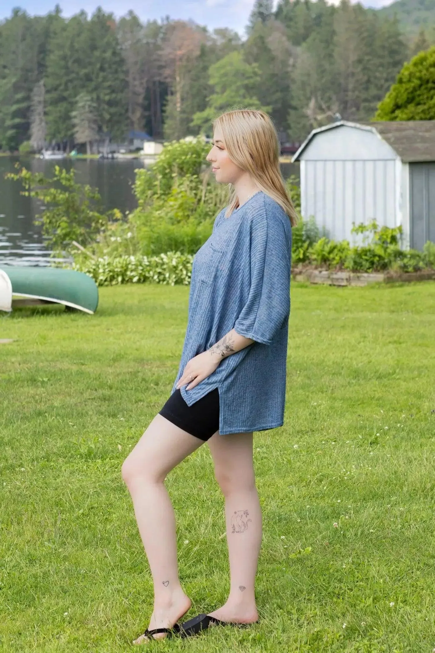 Solid Soft Oversized Top with Side Slit Top
