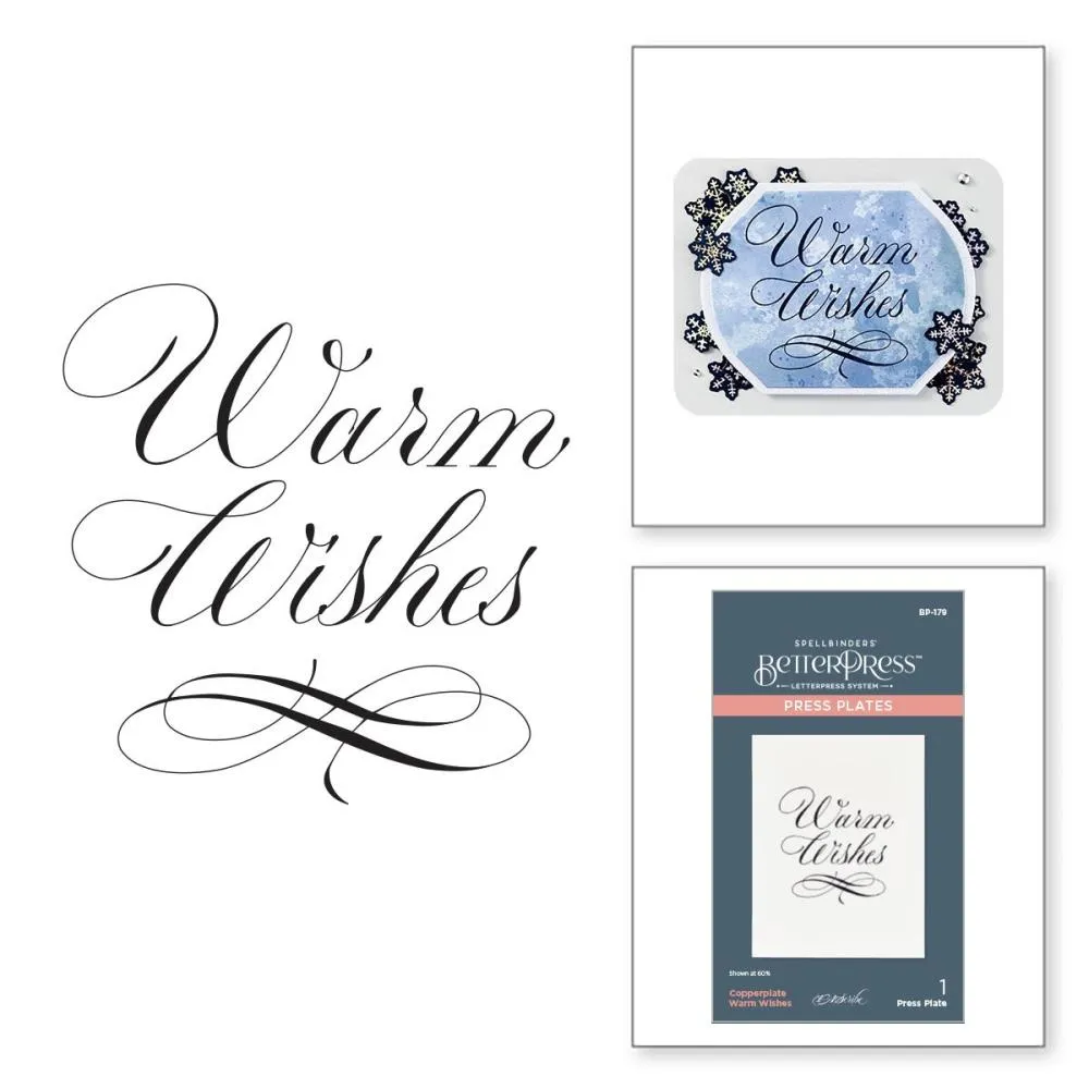 Spellbinders BetterPress Press Plate By Paul Antonio Copperplate Warm Wishes