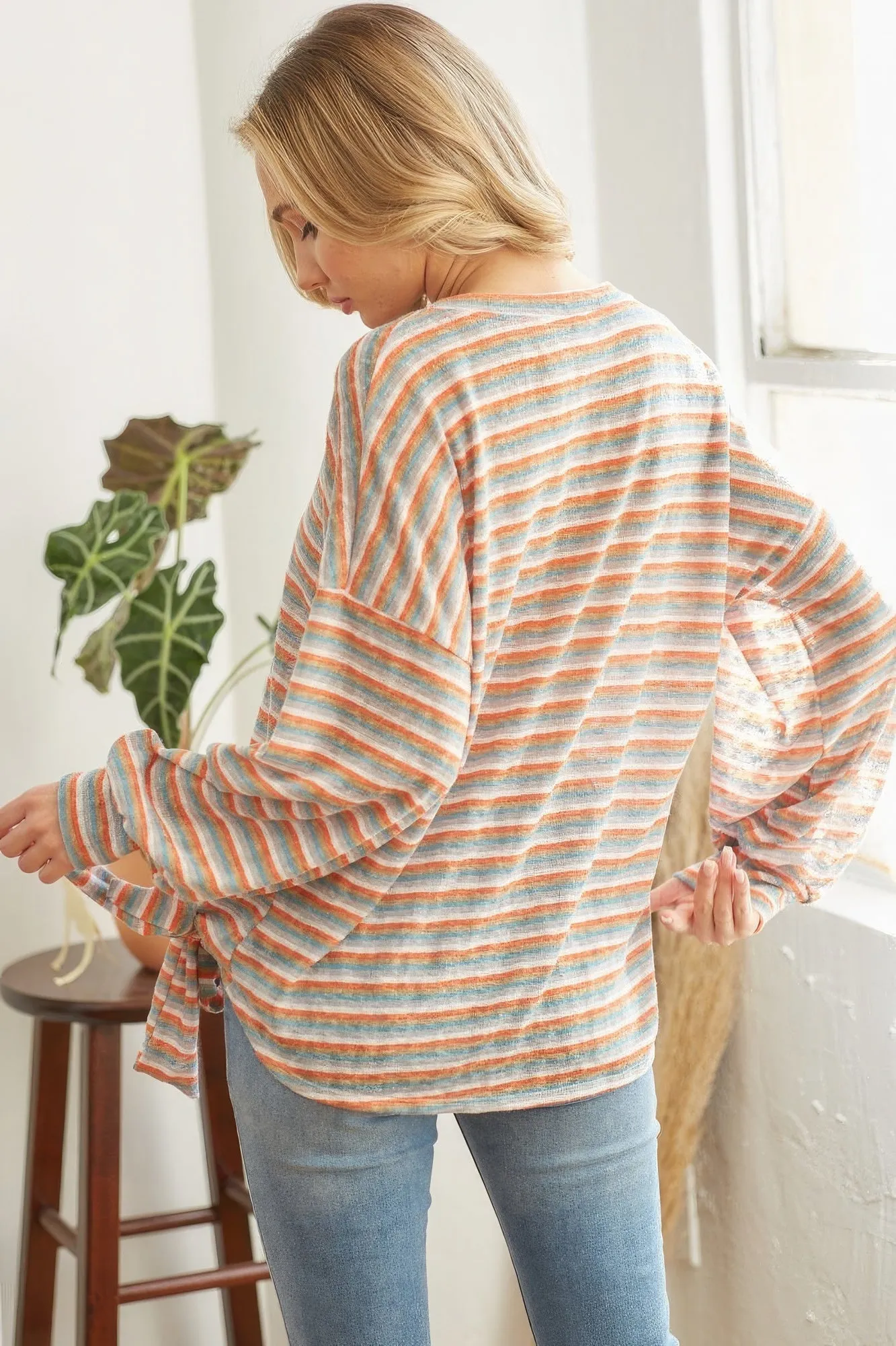 Striped Self Tie Longsleeve Top