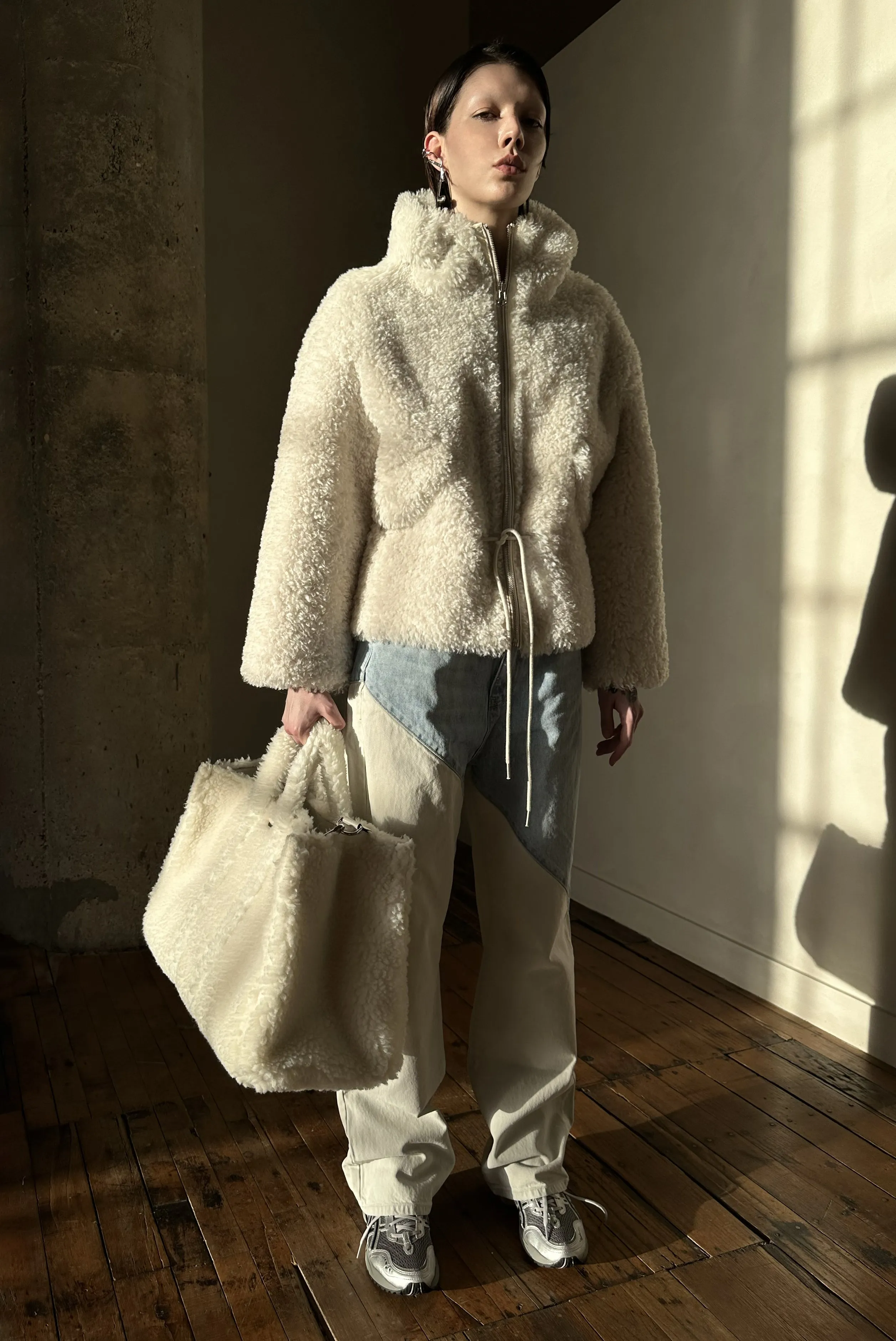 Teddy Fleece Zip Up Jacket - Ivory