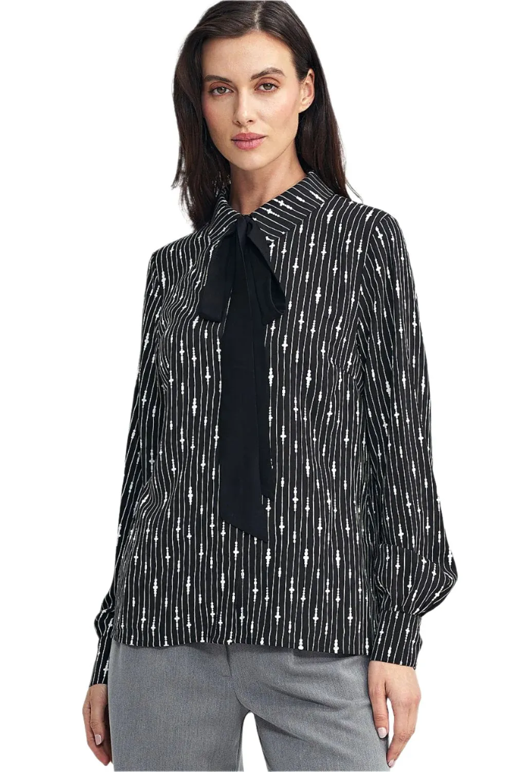 TEEK - Neck Tied Long-Sleeved Printed Shirt