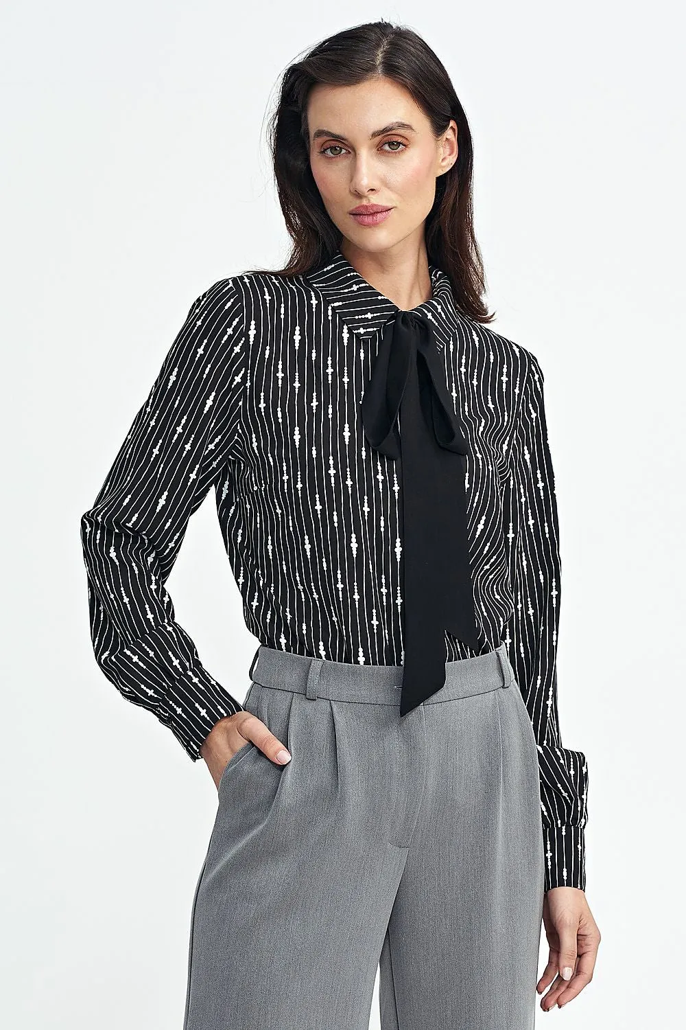 TEEK - Neck Tied Long-Sleeved Printed Shirt
