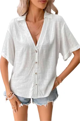 TEEK - White Button Front Johnny Collared Blouse