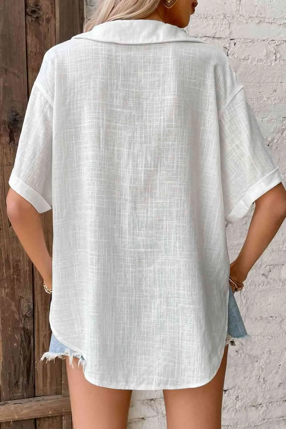 TEEK - White Button Front Johnny Collared Blouse