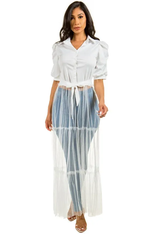 TEEK - WHITE LONG SHEER BOTTOM TOP