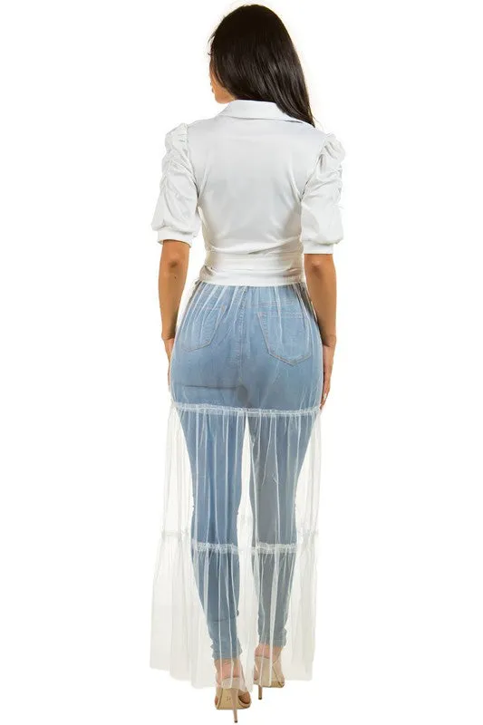 TEEK - WHITE LONG SHEER BOTTOM TOP