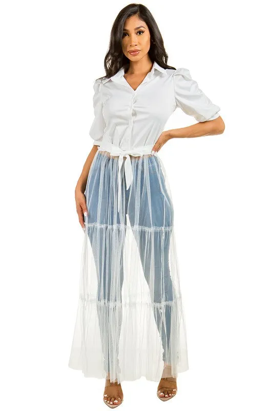 TEEK - WHITE LONG SHEER BOTTOM TOP