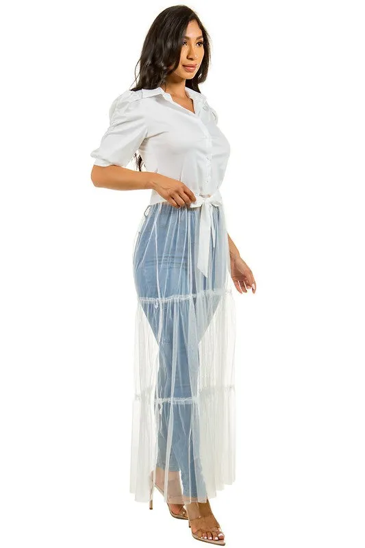 TEEK - WHITE LONG SHEER BOTTOM TOP