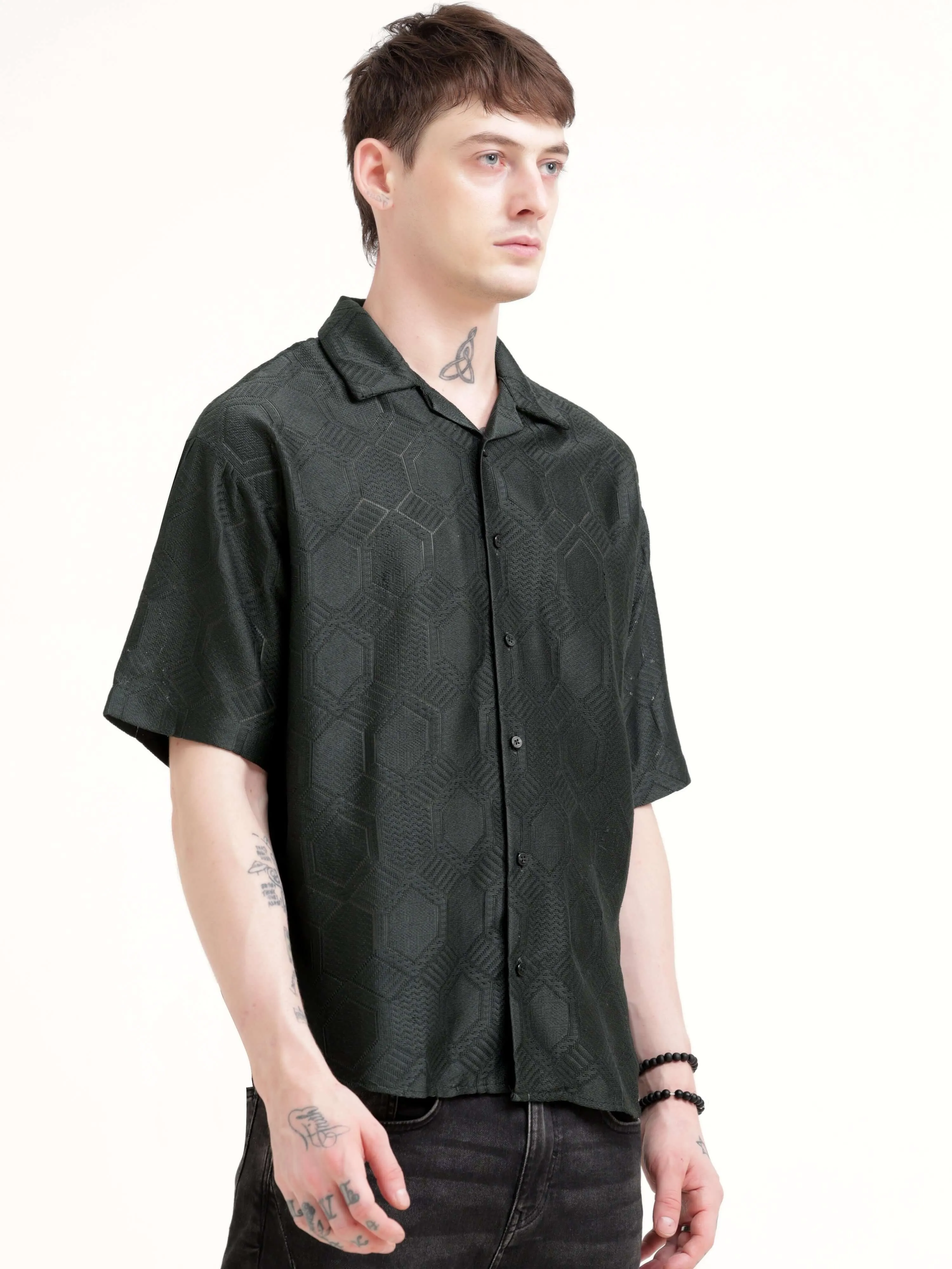 Texturiche quad green crochet oversized shirt