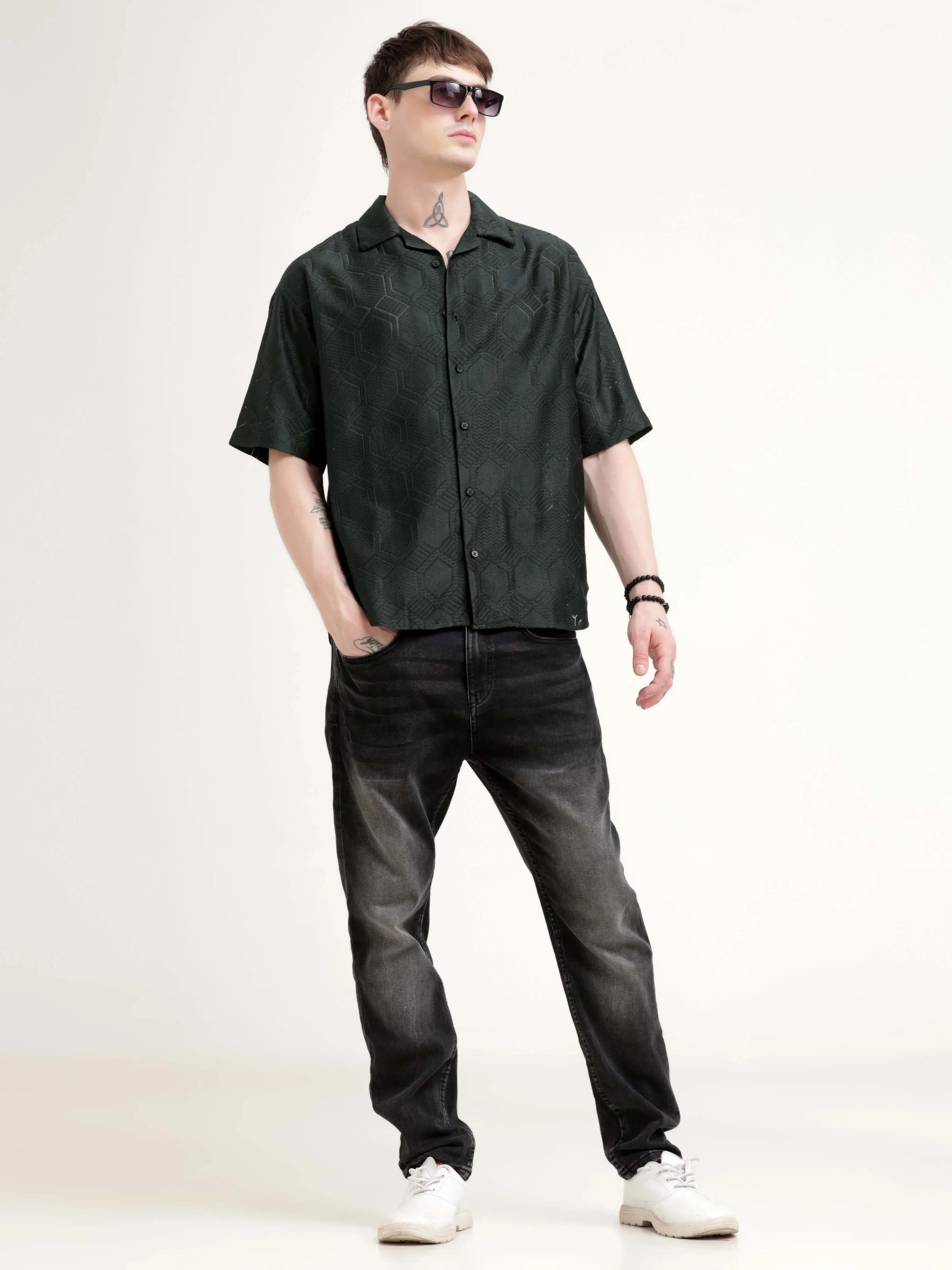 Texturiche quad green crochet oversized shirt