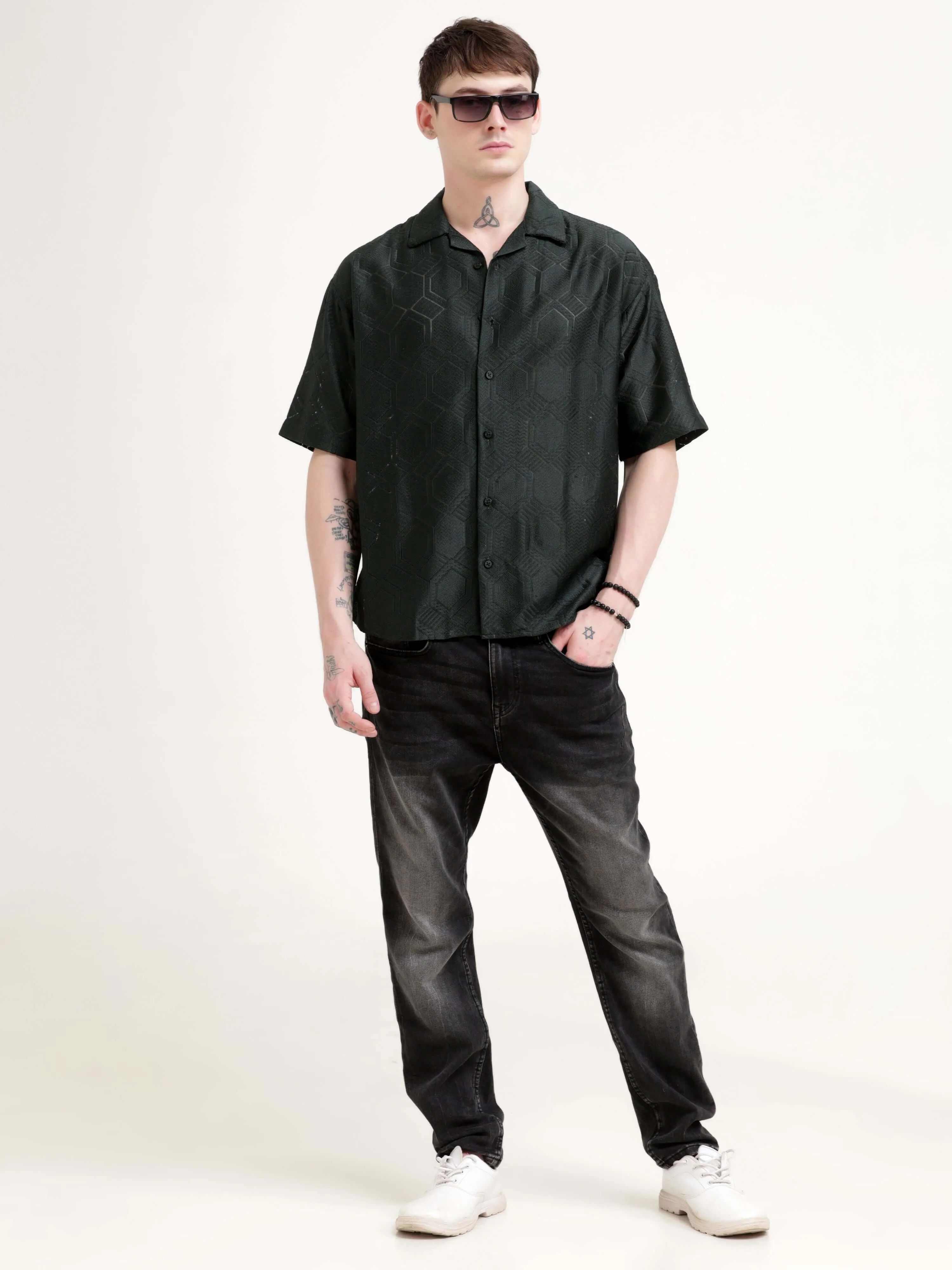 Texturiche quad green crochet oversized shirt