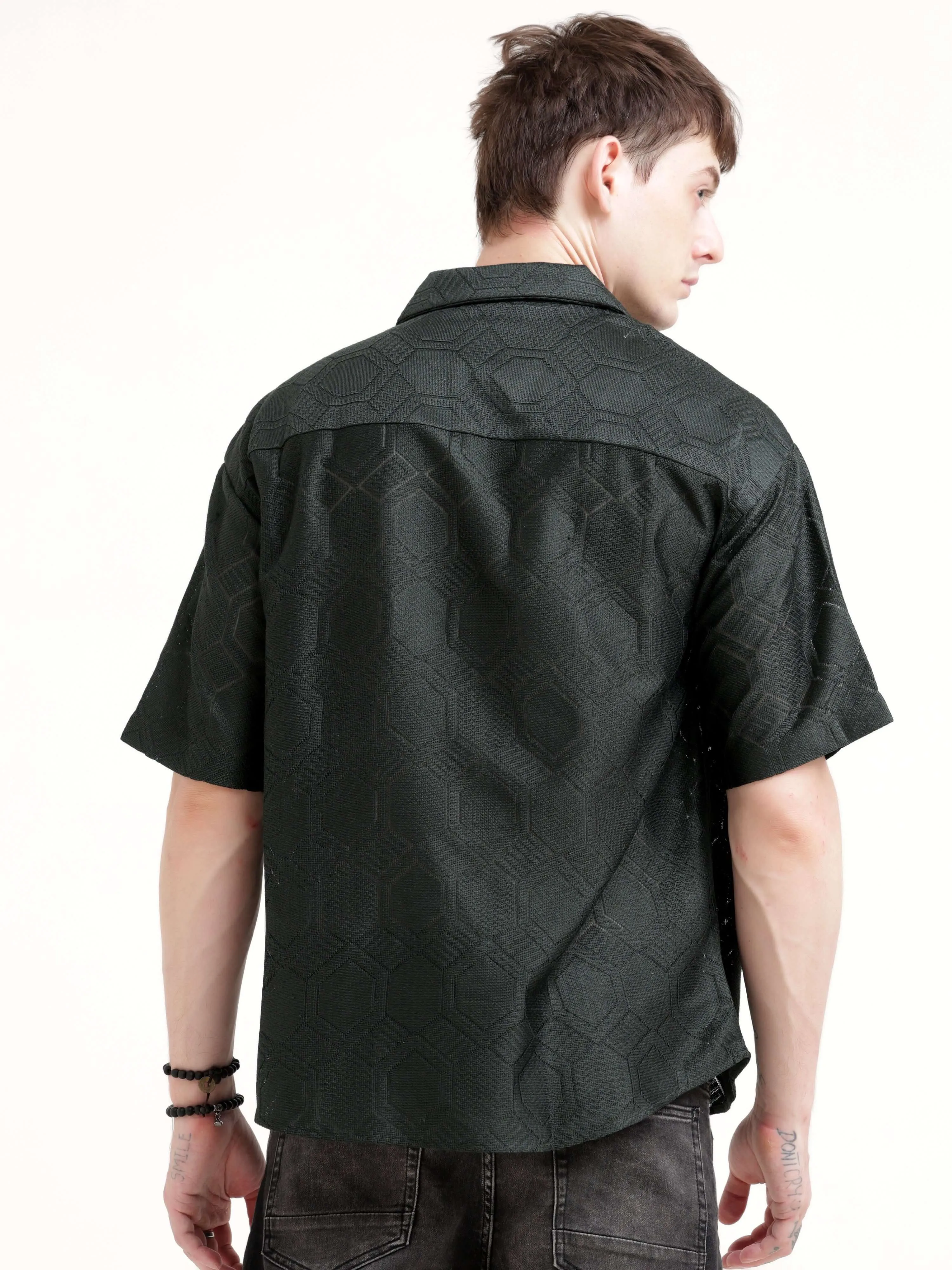 Texturiche quad green crochet oversized shirt