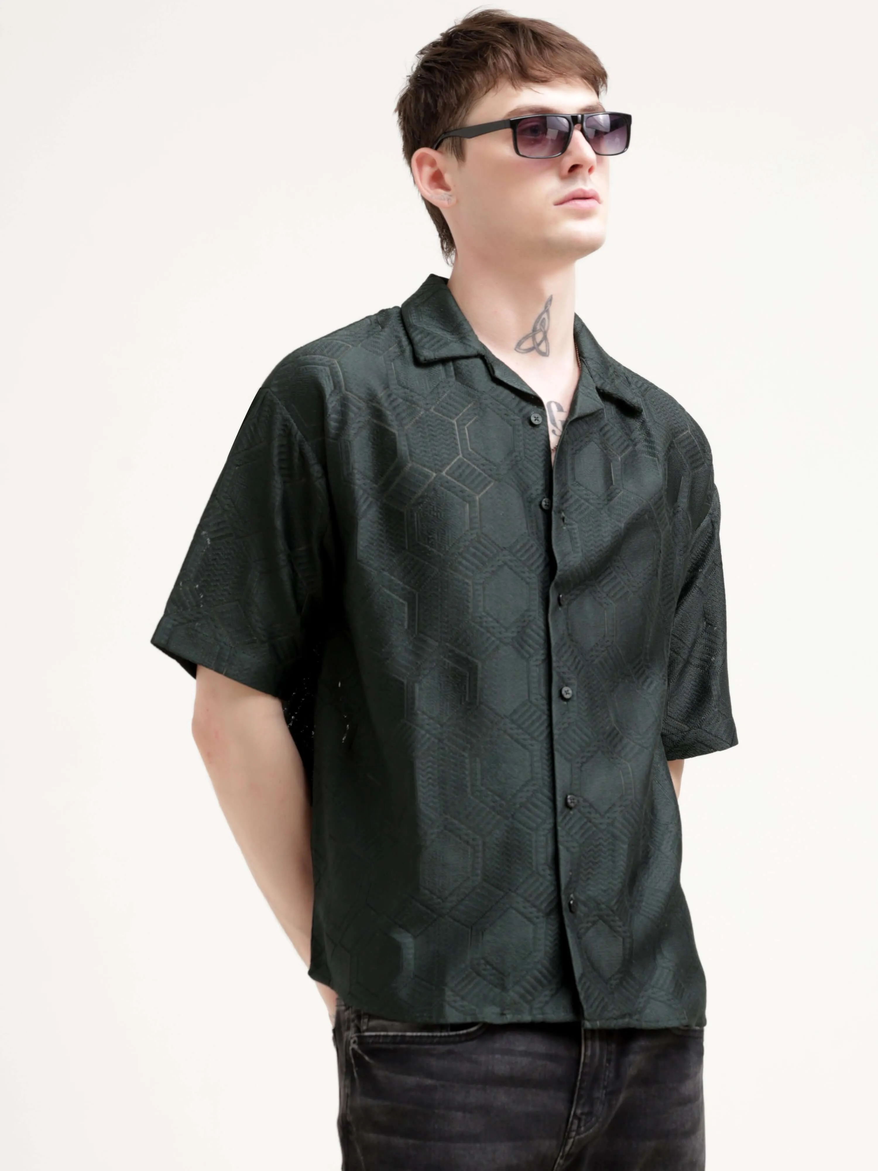 Texturiche quad green crochet oversized shirt