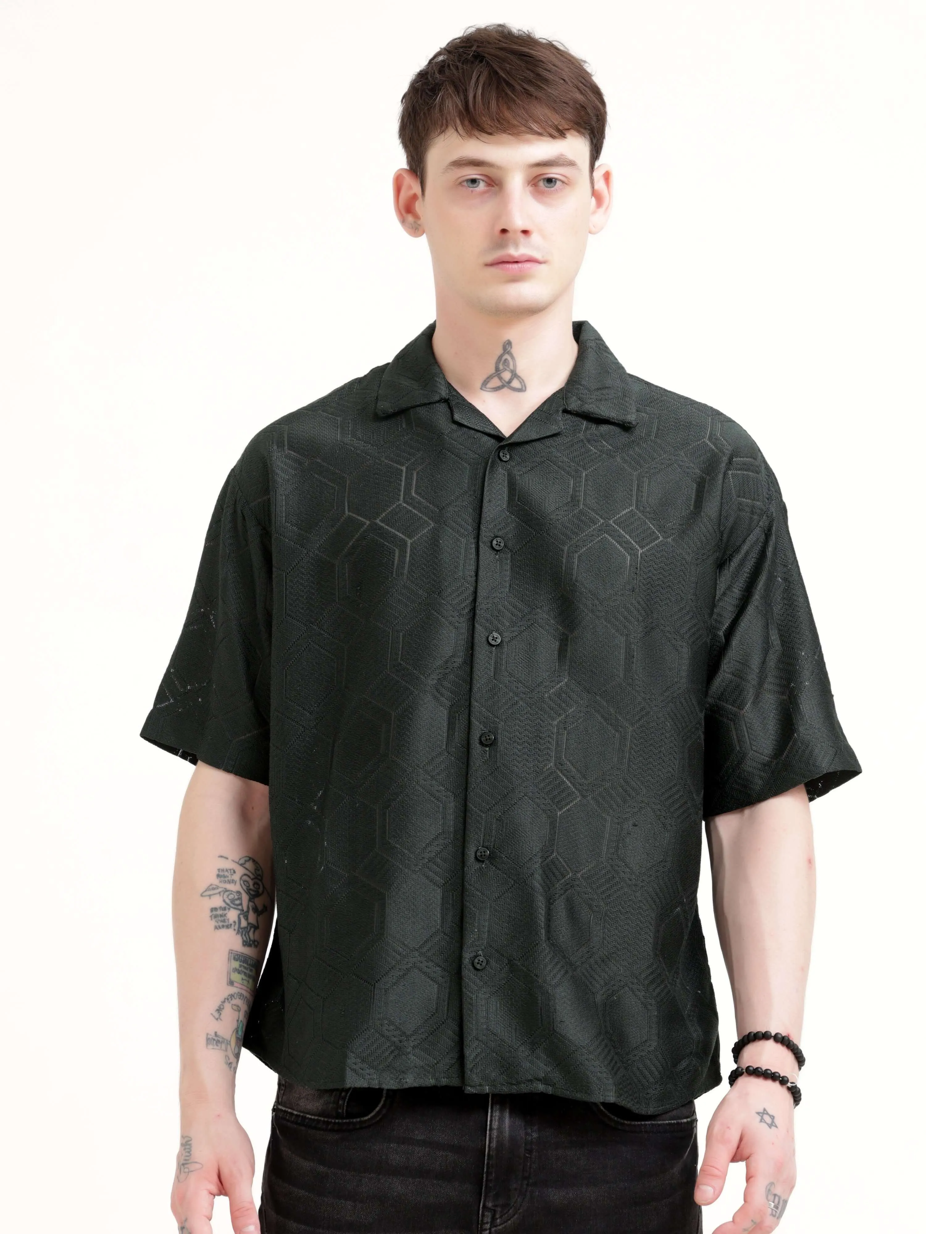 Texturiche quad green crochet oversized shirt
