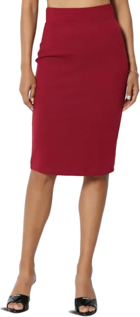 TheMogan Women's Versatile Elastic High Waist Soft Knit Bodycon Pencil Knee Midi Skirt