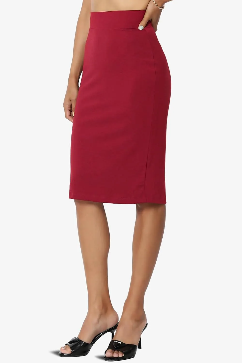 TheMogan Women's Versatile Elastic High Waist Soft Knit Bodycon Pencil Knee Midi Skirt
