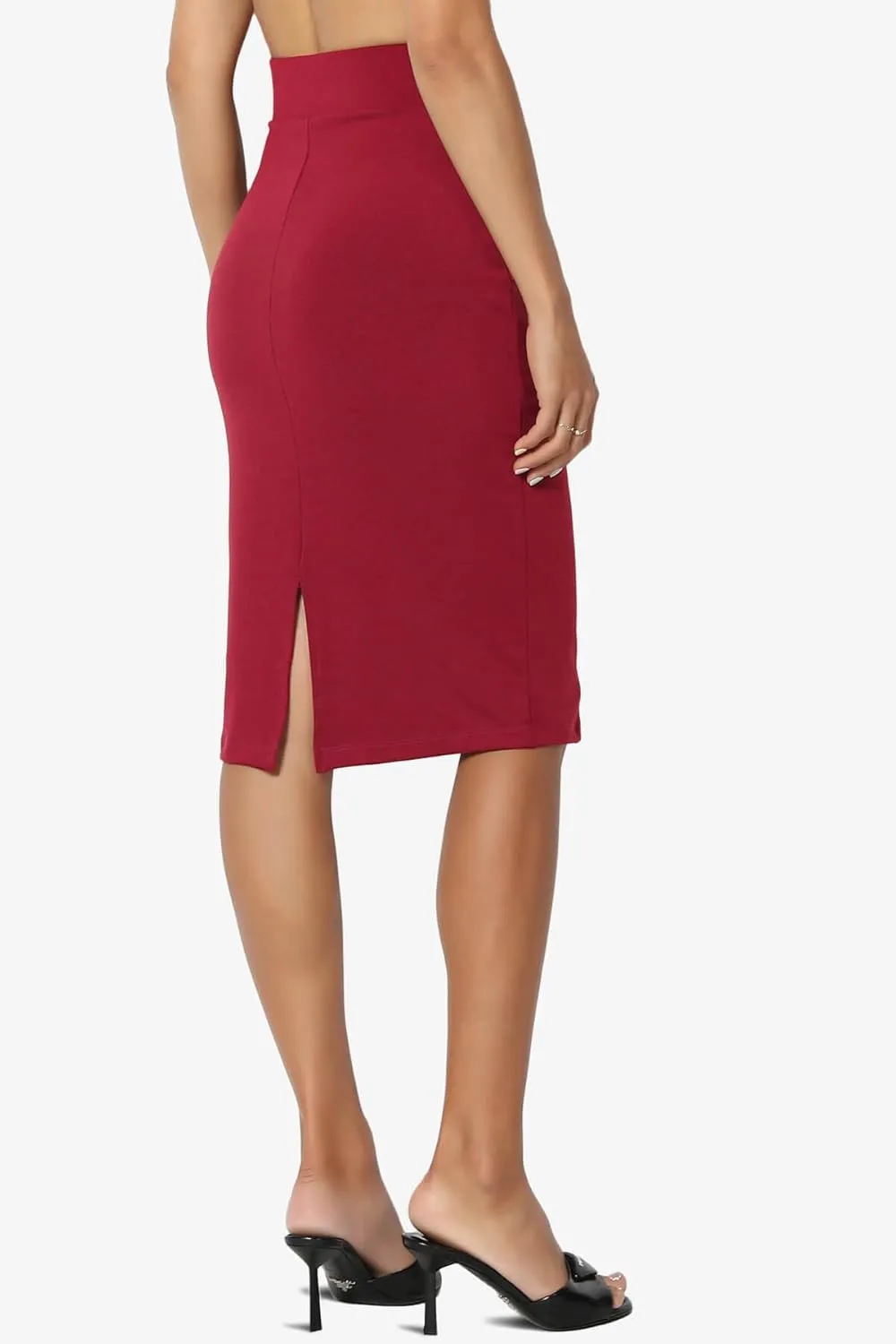 TheMogan Women's Versatile Elastic High Waist Soft Knit Bodycon Pencil Knee Midi Skirt
